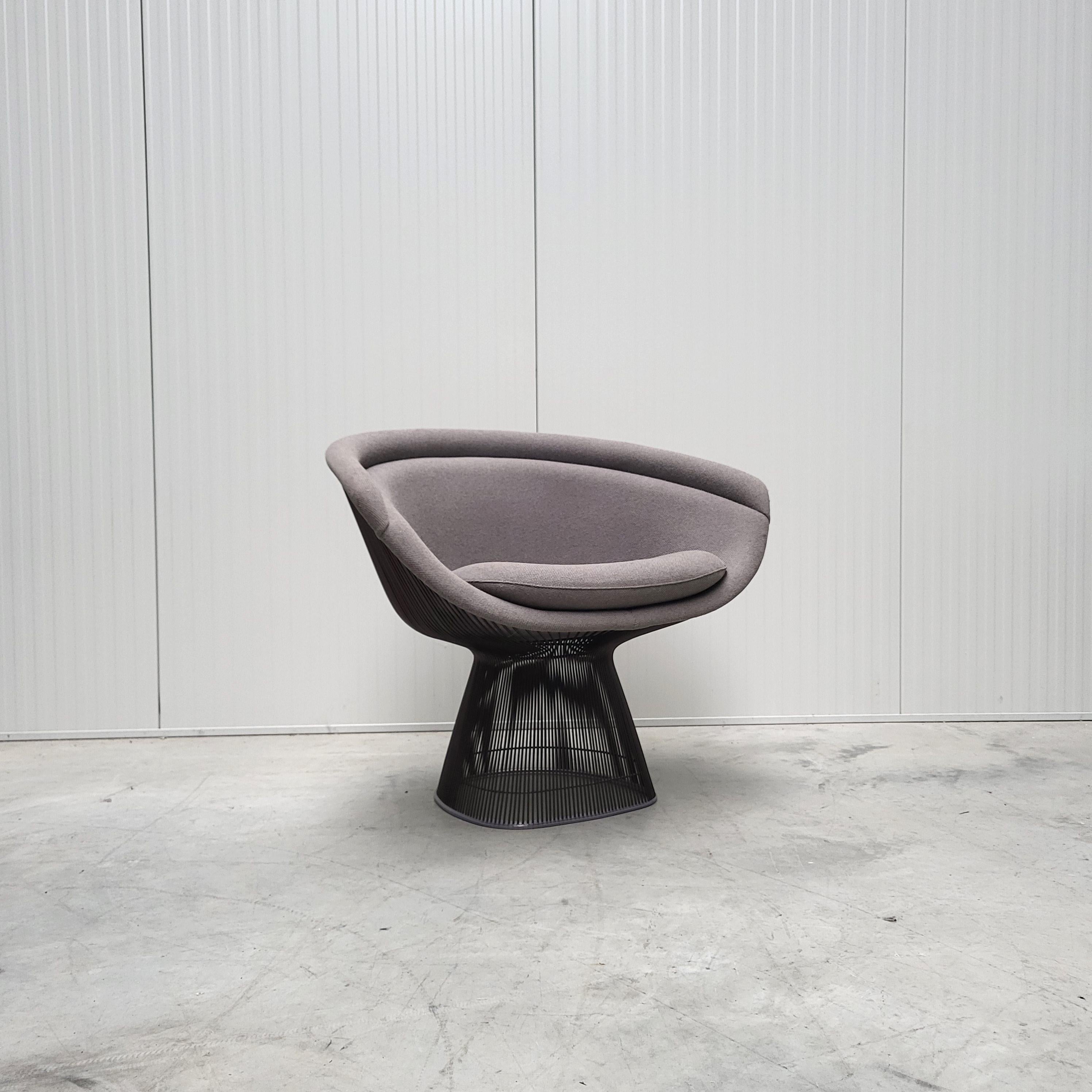 American Warren Platner Wire Lounge Chair for Knoll Grey Velvet, 2000s