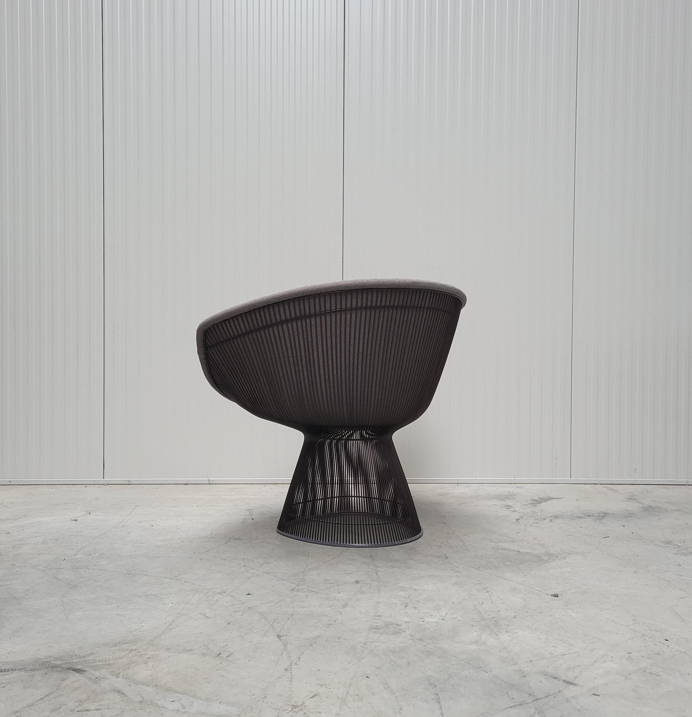 Hand-Crafted Warren Platner Wire Lounge Chair for Knoll Grey Velvet, 2000s
