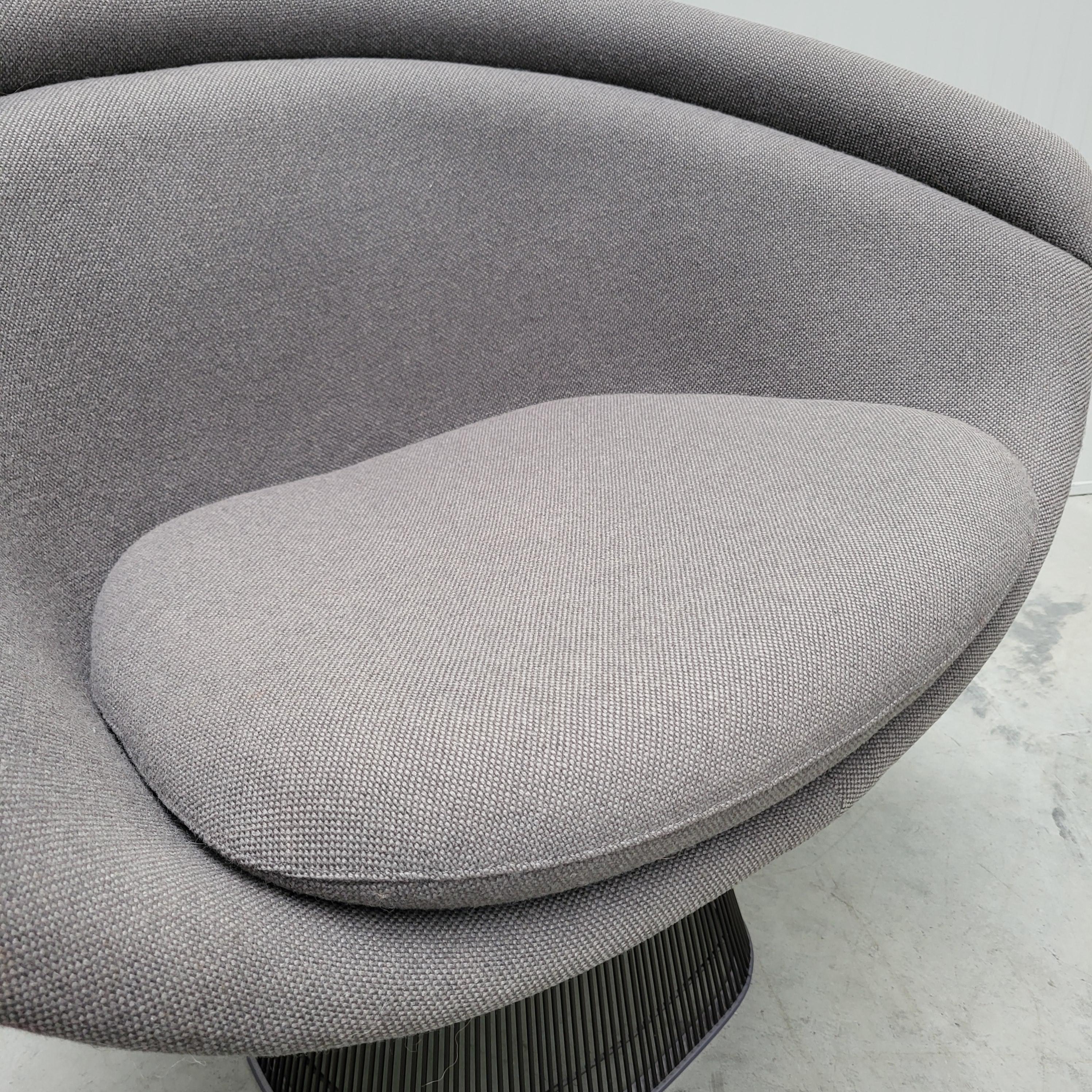 20th Century Warren Platner Wire Lounge Chair for Knoll Grey Velvet, 2000s