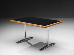 Warren Platner Writing Desk in Oak with Black Leather Top