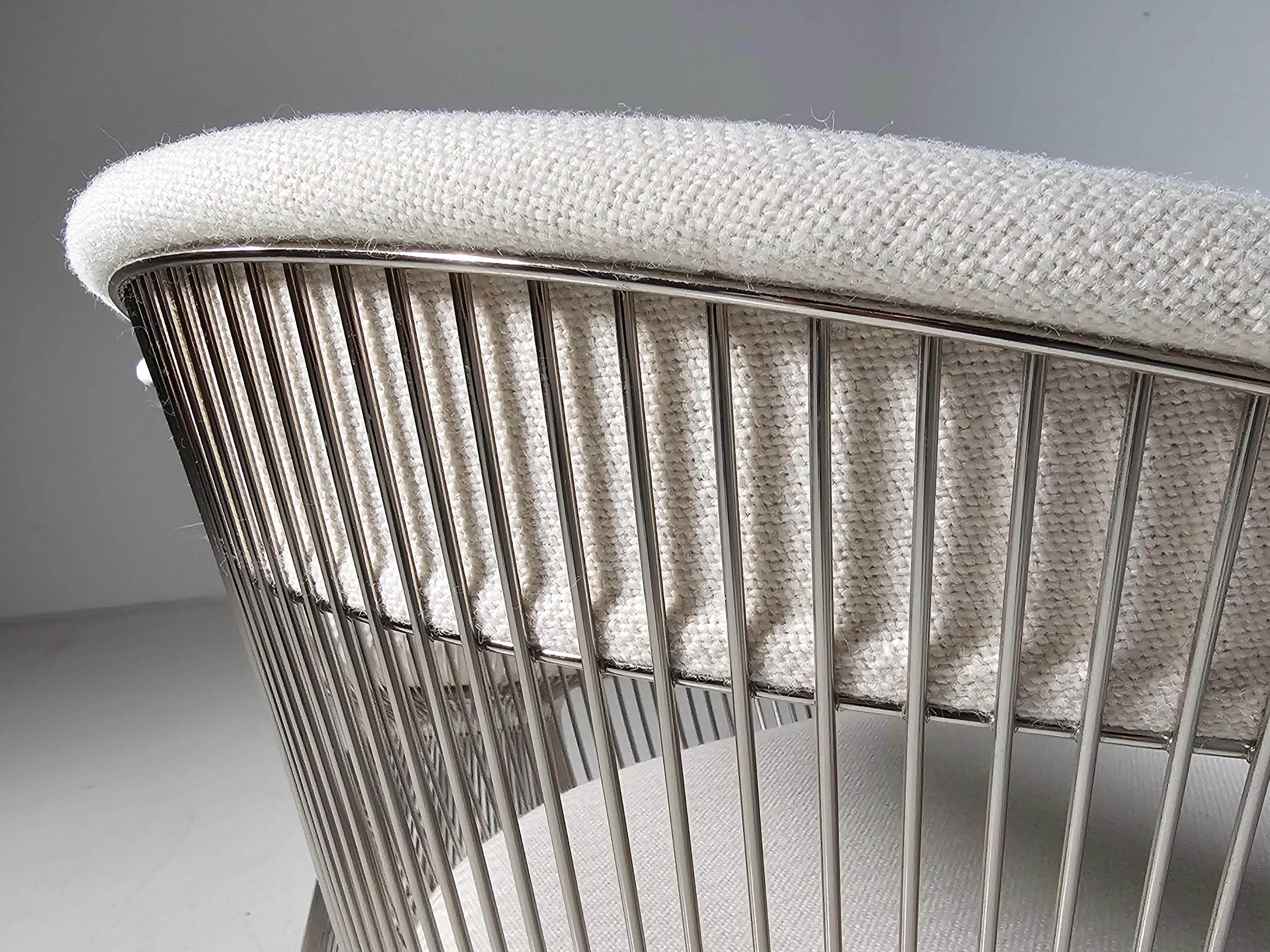 Warren Platners Chair in cream fabric by Knoll International For Sale 3