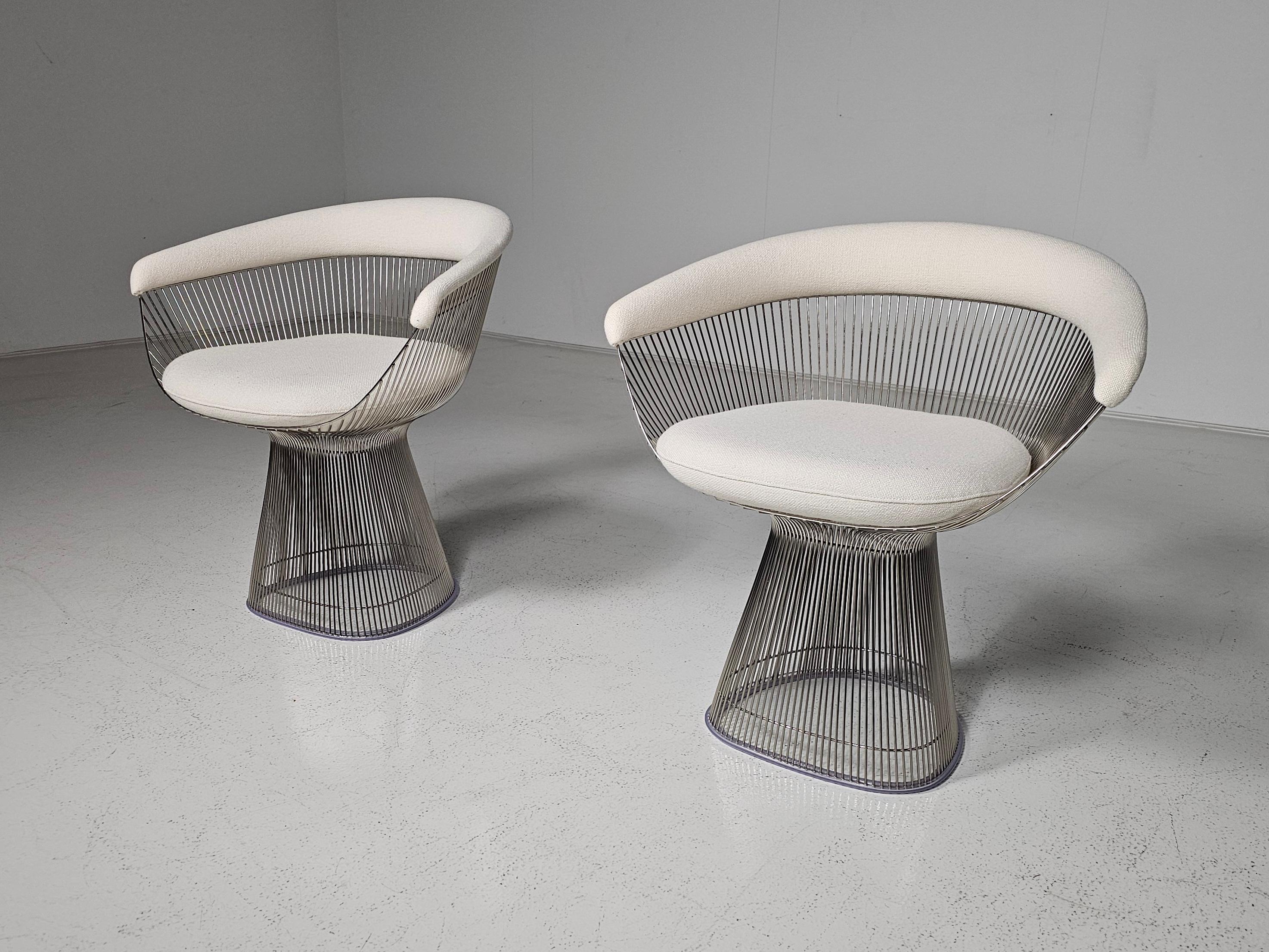 Warren Platner chairs, cream kvadrat wool fabric, Knoll International

In 1966, the Platner Collection captured the “decorative, gentle, graceful' shapes that were beginning to infiltrate the modern vocabulary. The armchair, which can be used as a