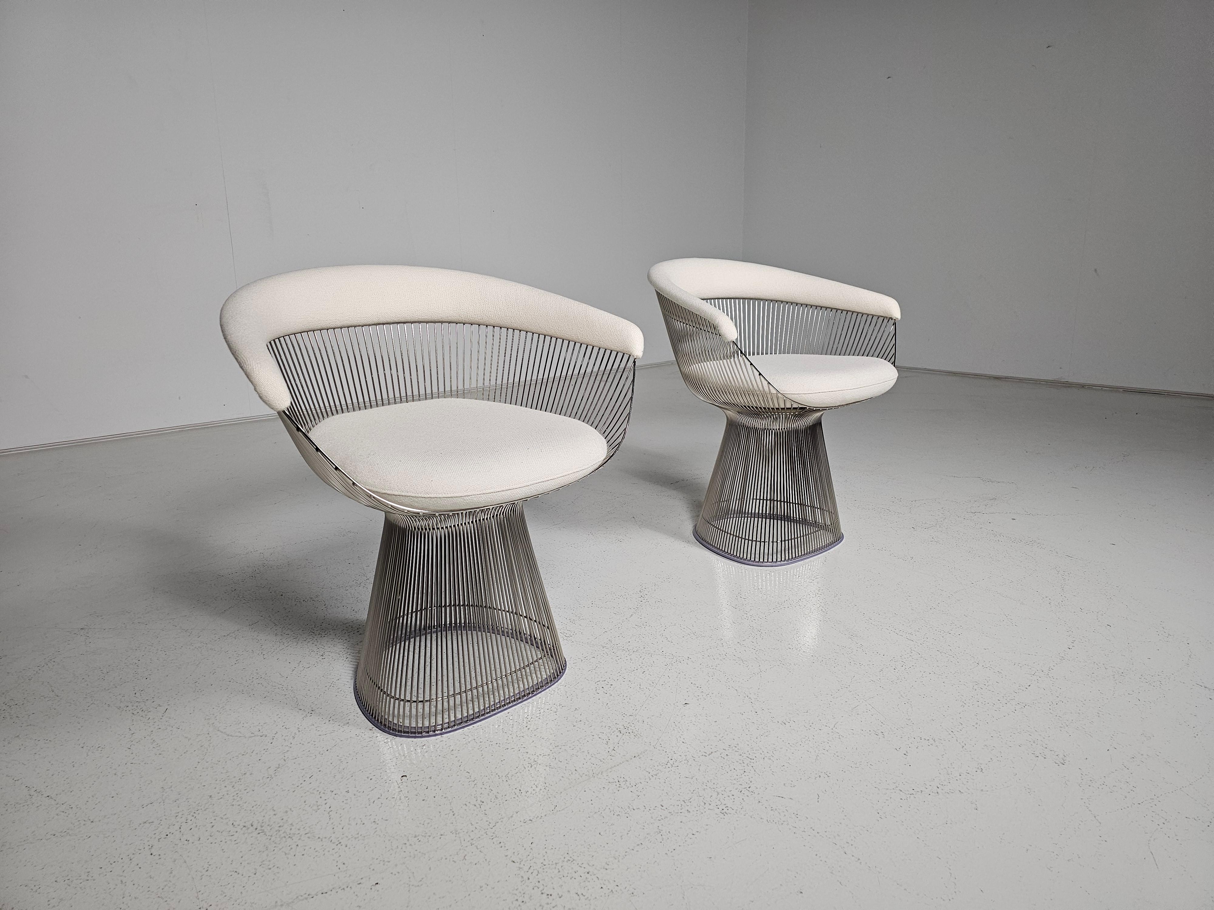 Mid-Century Modern Warren Platners Chair in cream fabric by Knoll International For Sale