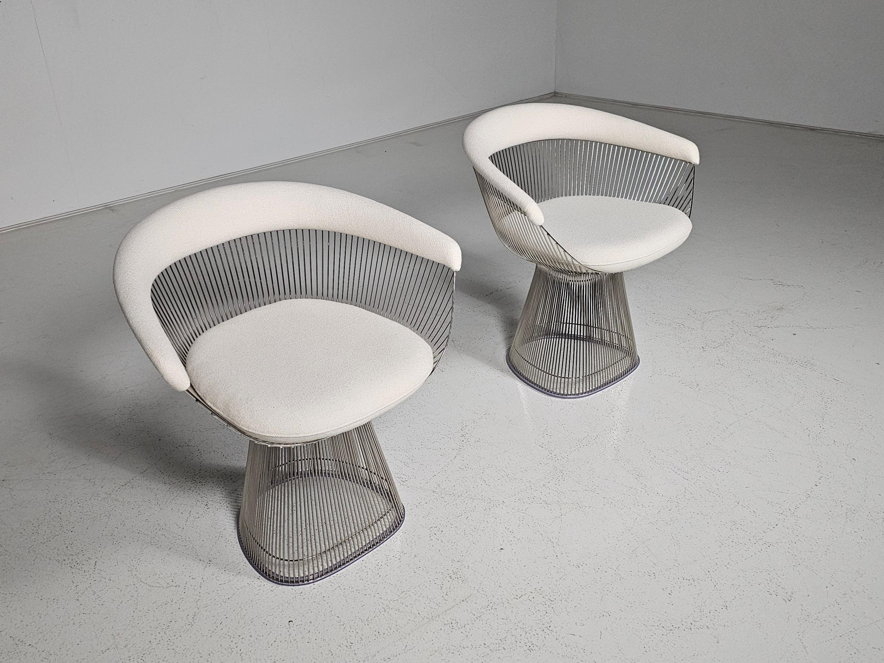 Italian Warren Platners Chair in cream fabric by Knoll International For Sale