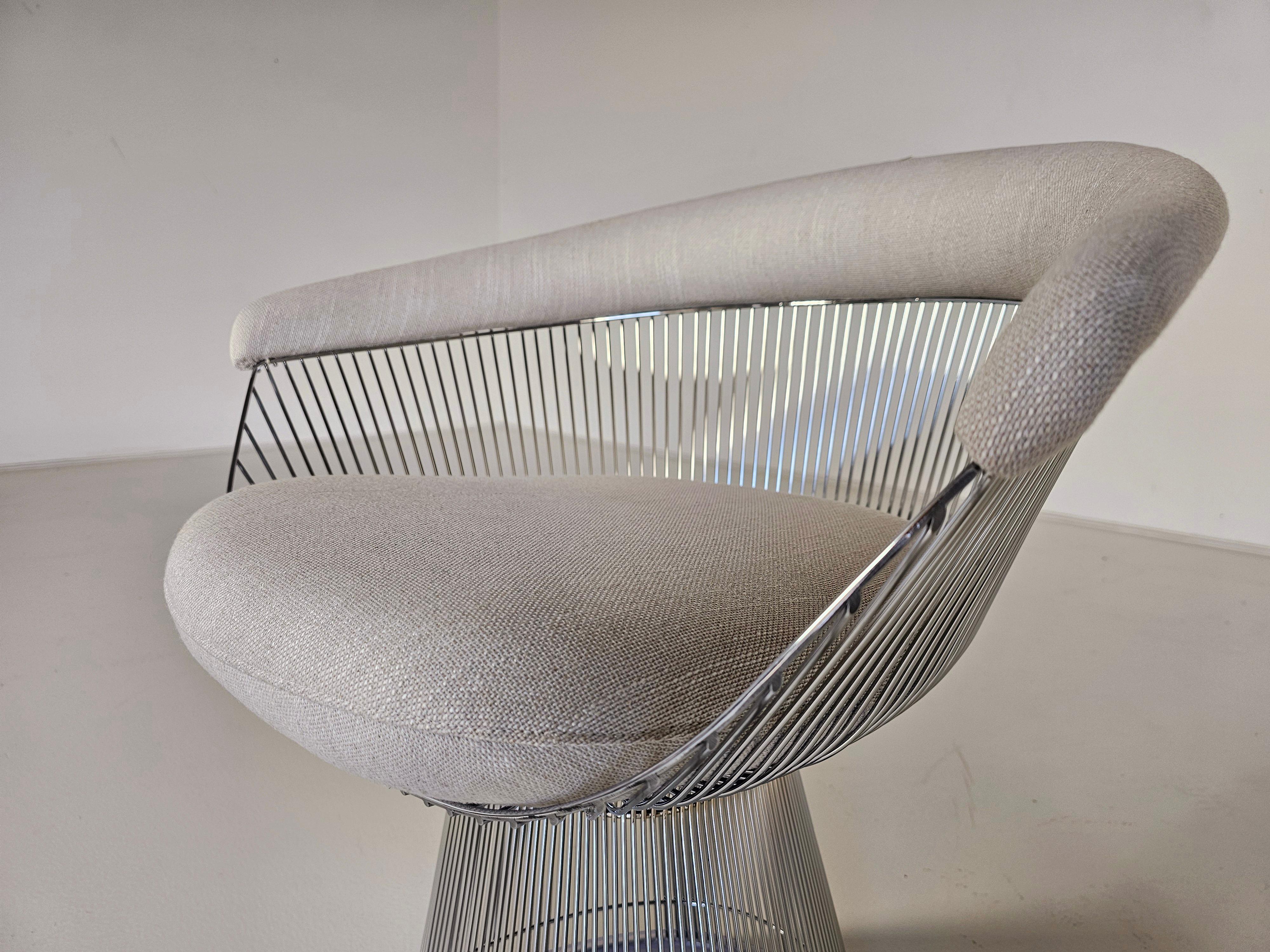 Set of 6 Warren Platners Chairs in cream/beige fabric by Knoll International 5