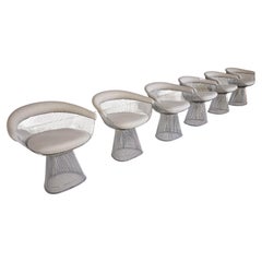 Set of 6 Warren Platners Chairs in cream/beige fabric by Knoll International