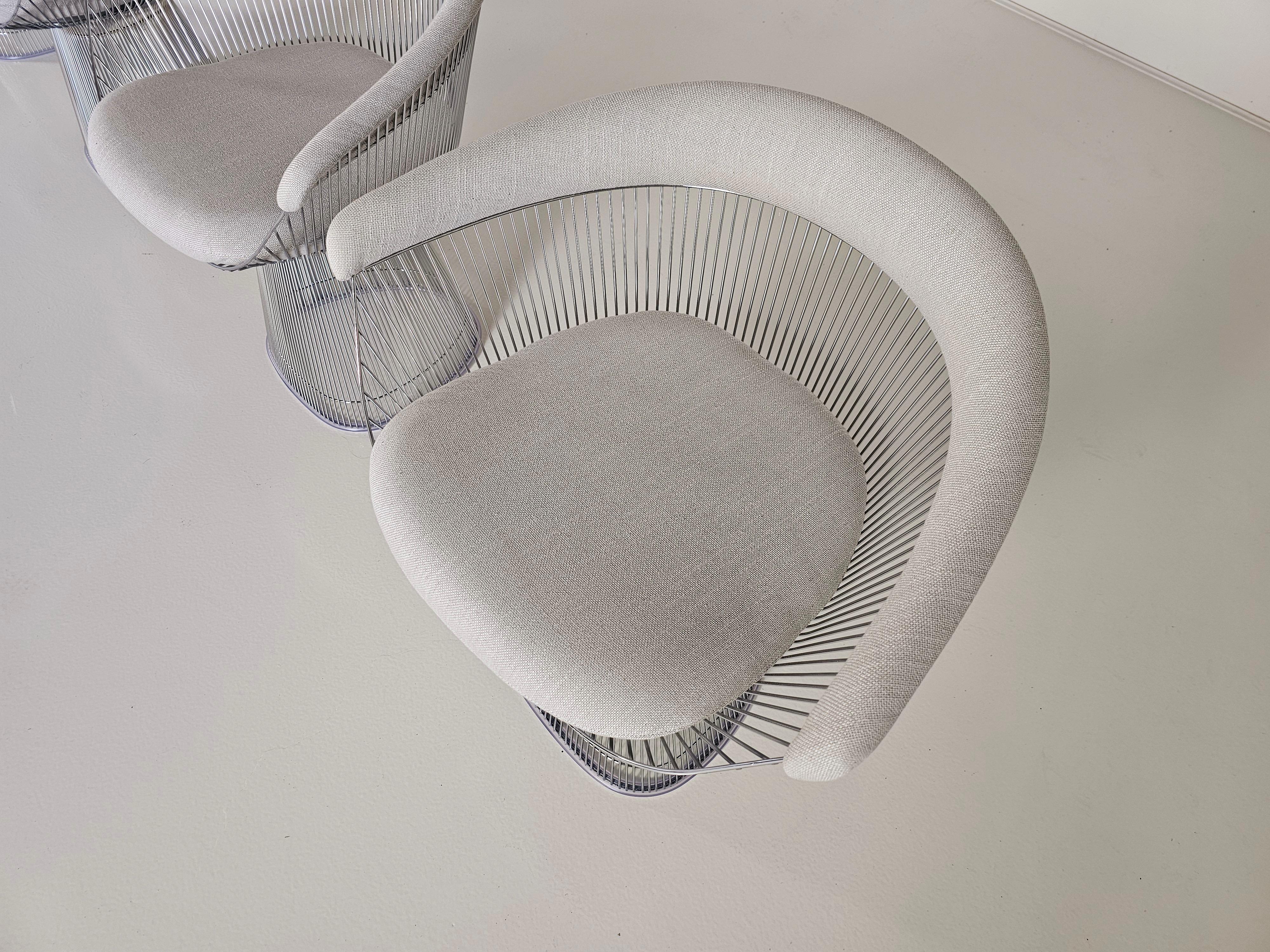 Set of 6 Warren Platners Chairs in cream/beige fabric by Knoll International 1