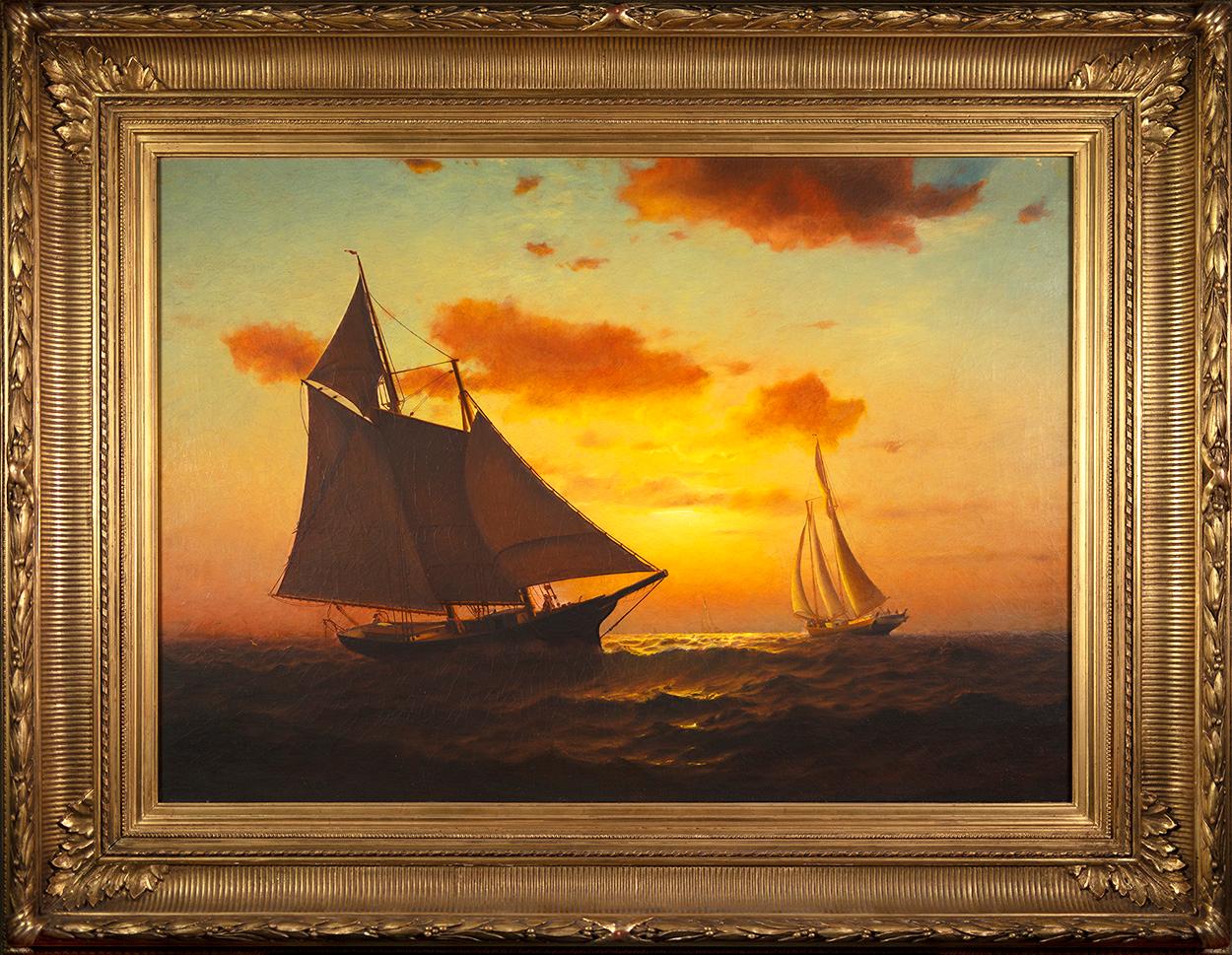 Sail Boats at Sunset  - Painting by Warren Sheppard