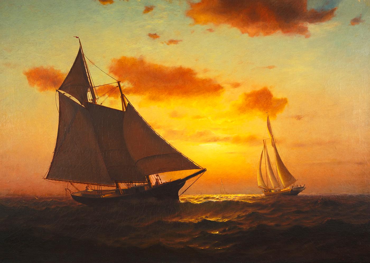 Warren Sheppard Landscape Painting - Sail Boats at Sunset 