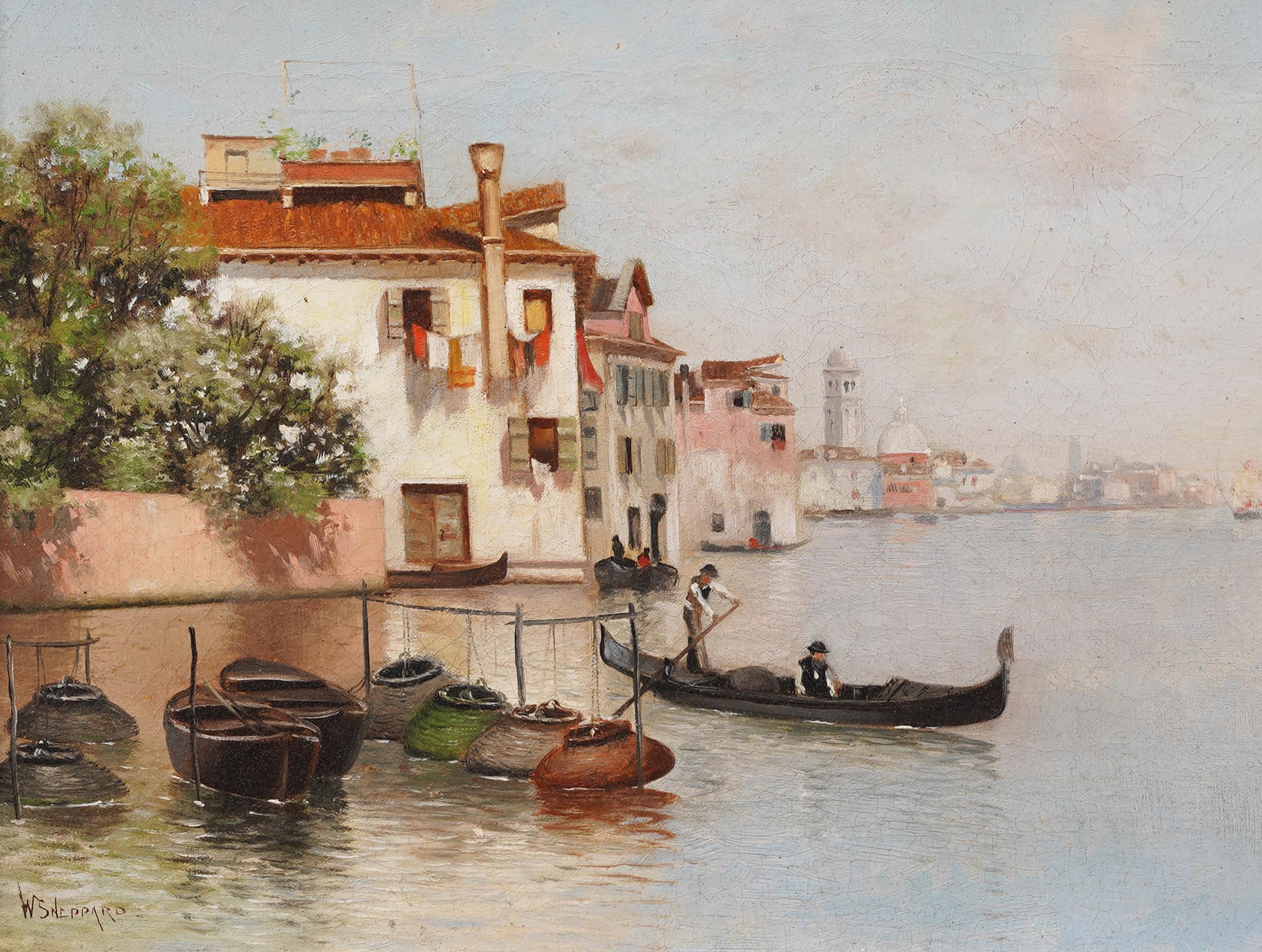 Antique American Impressionist in Venice Italy Framed Canal Cityscape Painting For Sale 1