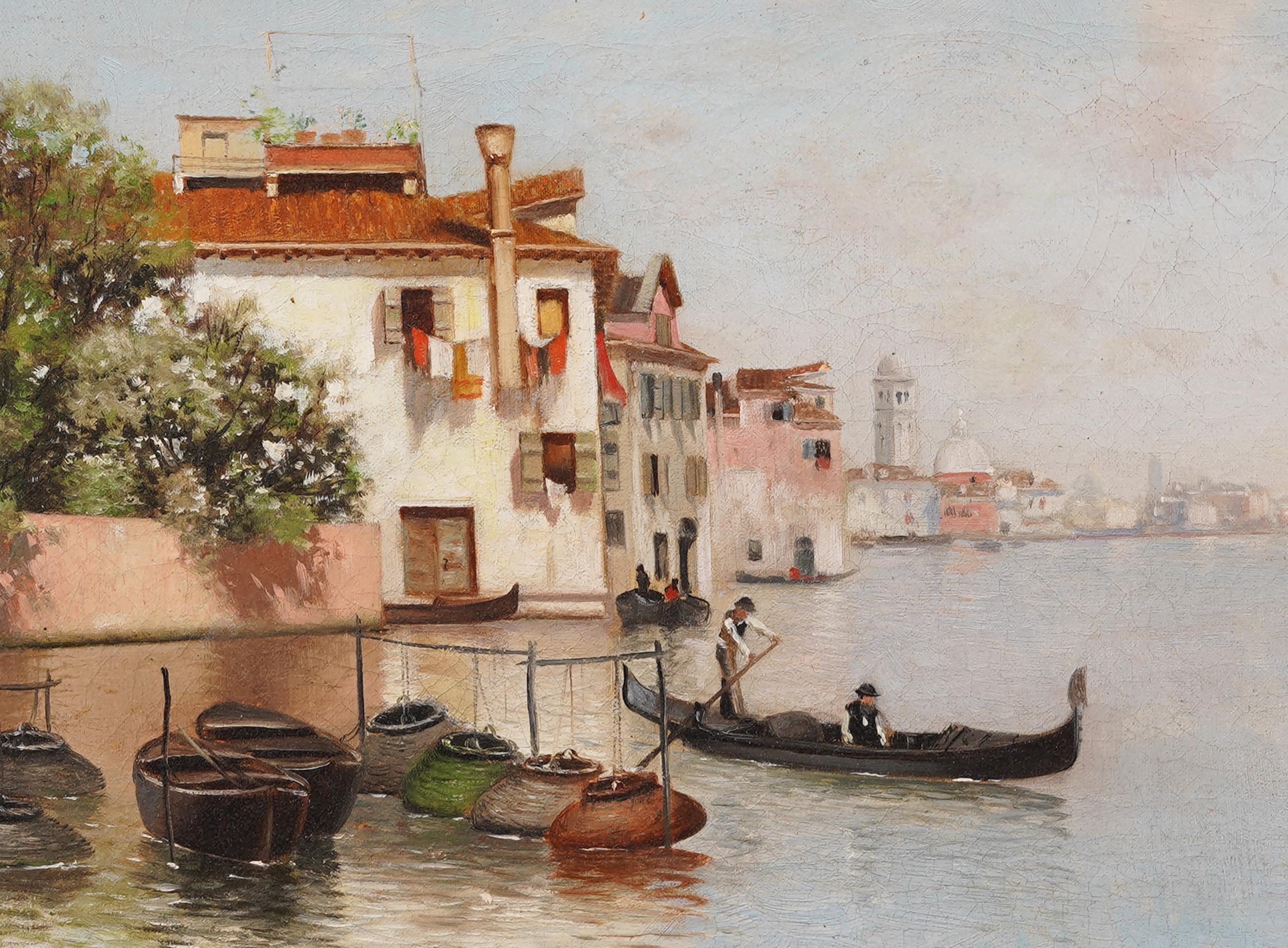 Antique American Impressionist in Venice Italy Framed Canal Cityscape Painting For Sale 2