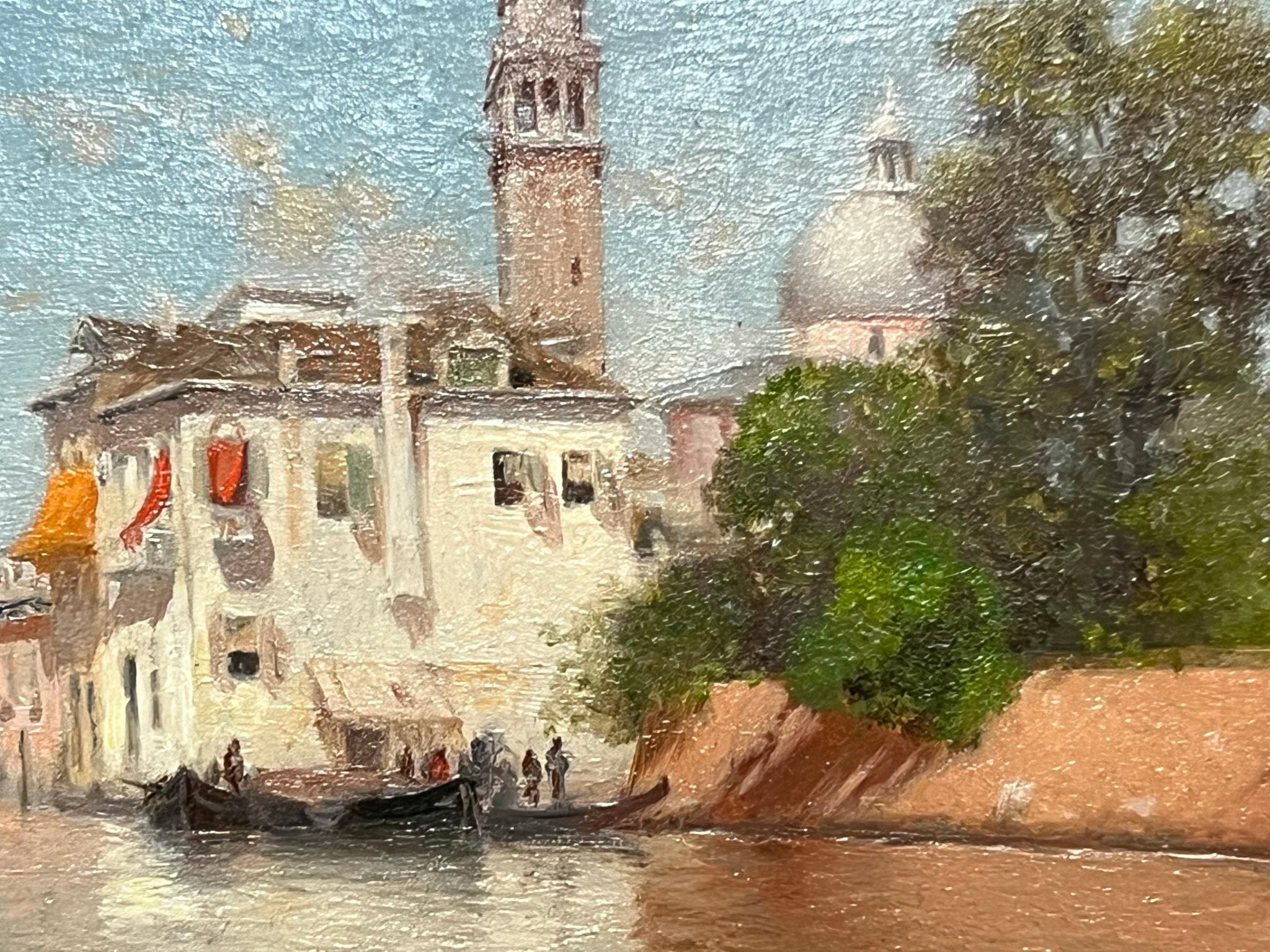 Scène aquatique vénitienne vivement colorée de San Giorgio Maggiore. - Painting de Warren W. Sheppard