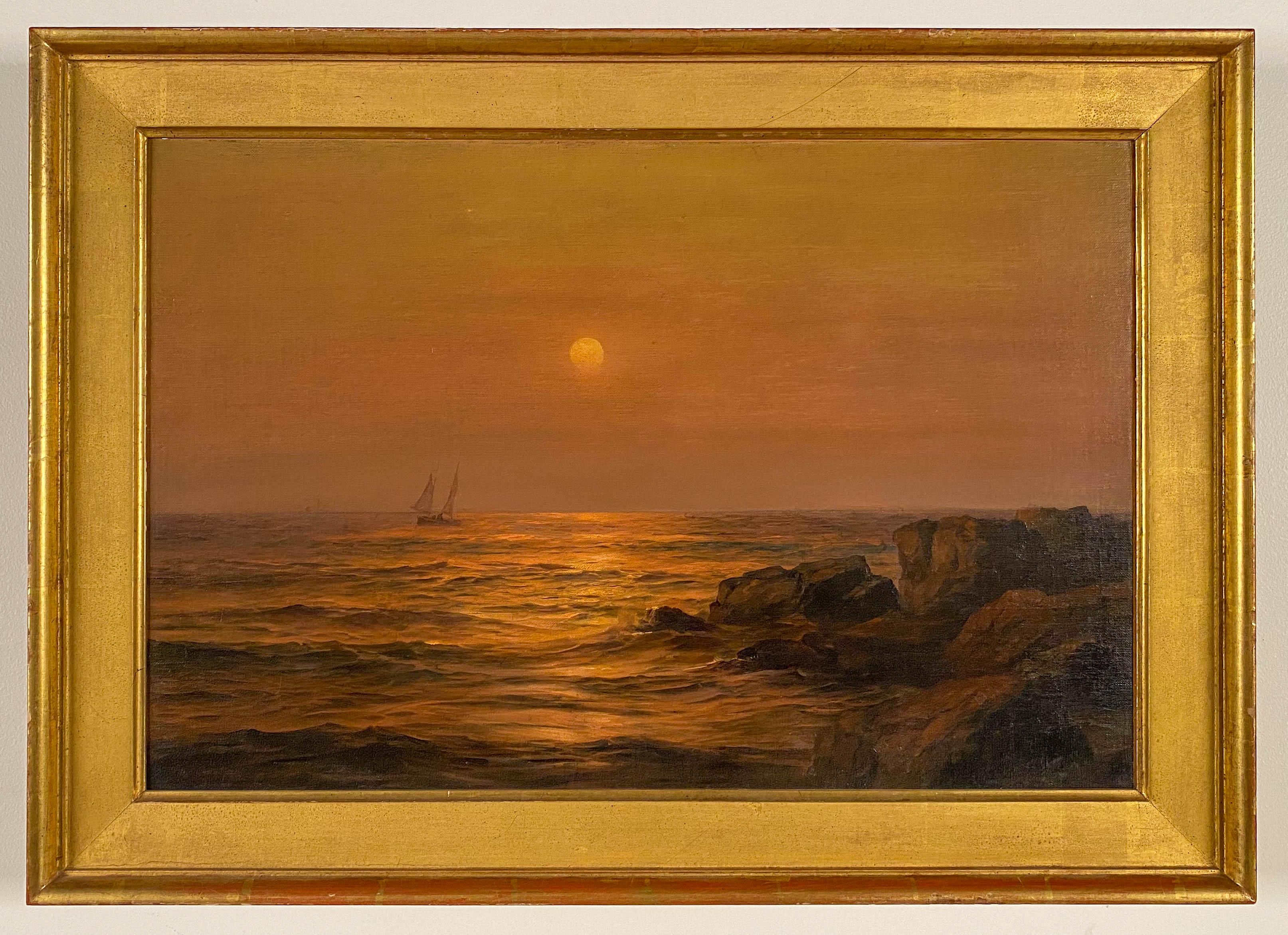 Warren W. Sheppard Landscape Painting - Ship at Sunset