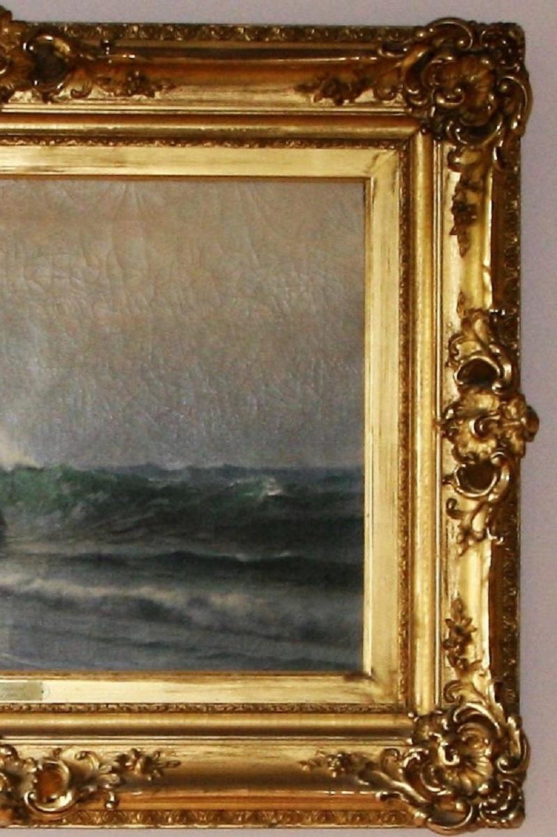 The Surf à Newport - Marron Landscape Painting par Warren W. Sheppard