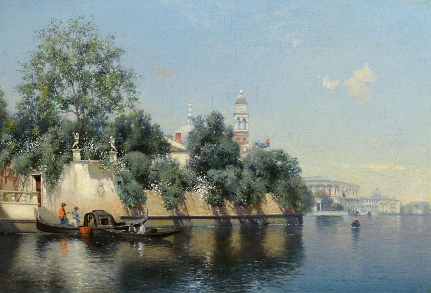 "Venezia, 1906", Italia, Warren W. Sheppard, Realista, Olio, Gondola, Canale