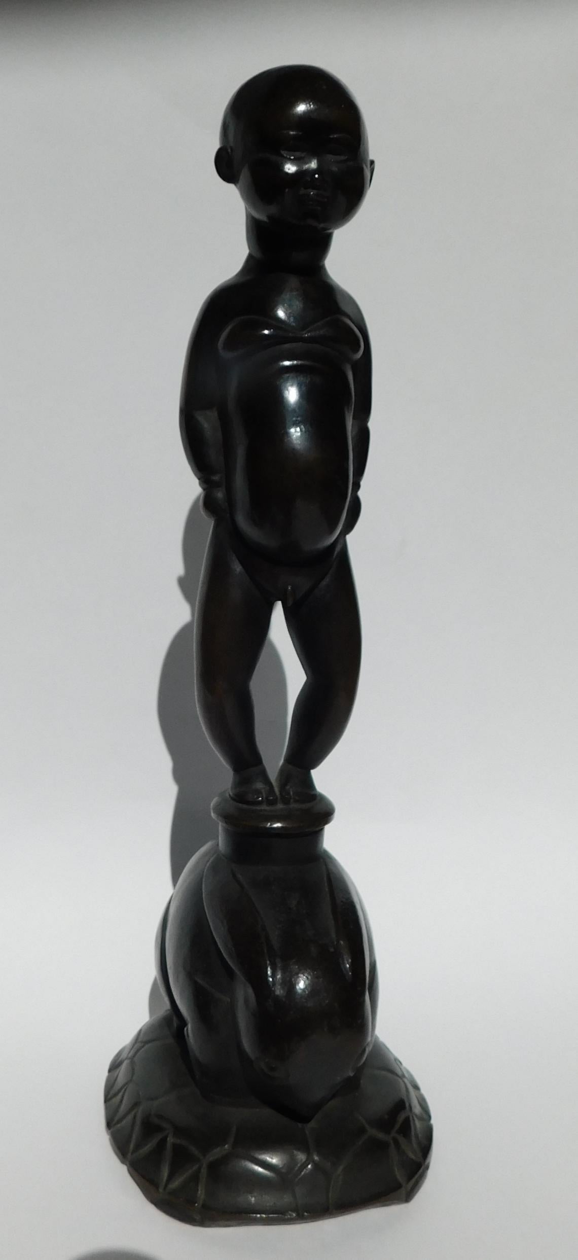 20th Century Warren Wheelock Bronze Sculpture, circa 1930s, Boy and Rabbit For Sale