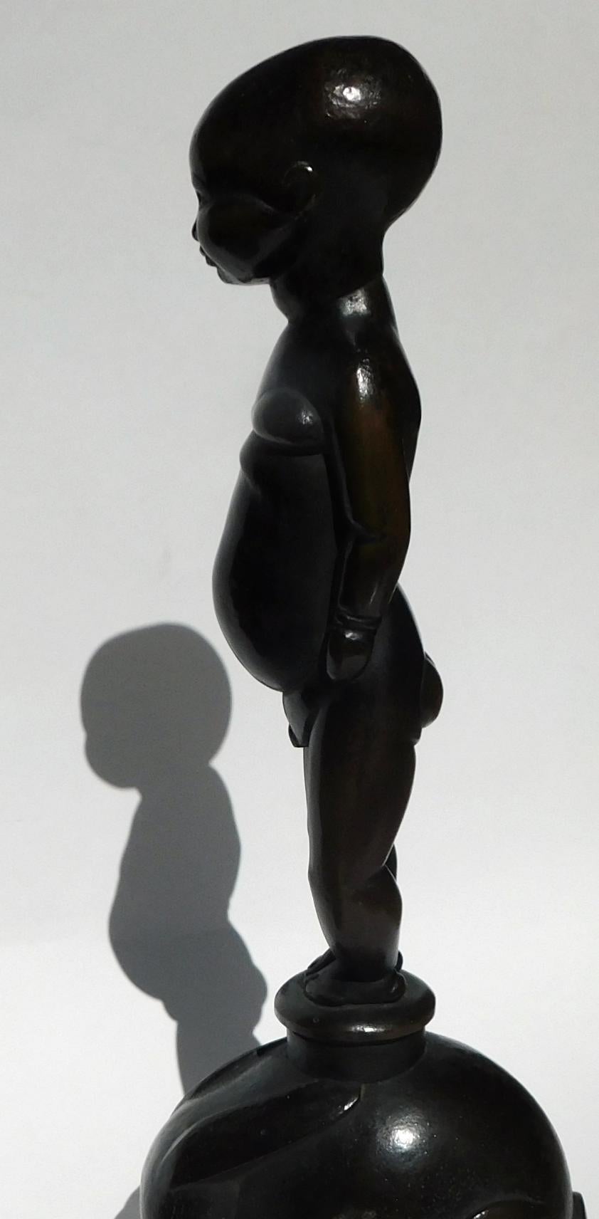 Warren Wheelock Bronze Sculpture, circa 1930s, Boy and Rabbit For Sale 5