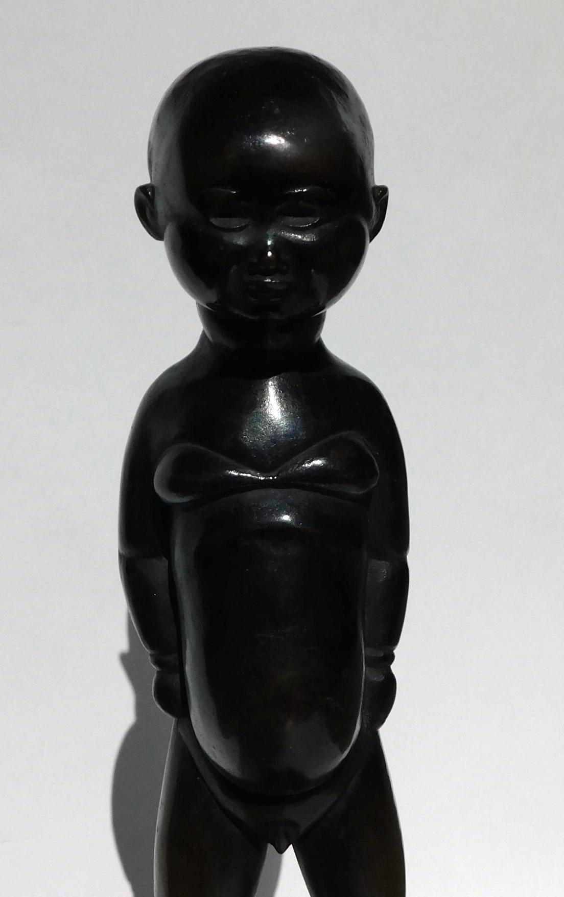 Escultura de bronce de Warren Wheelock, hacia 1930, Niño y conejo en venta 1
