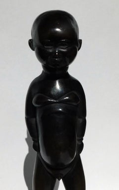 Escultura de bronce de Warren Wheelock, hacia 1930, Niño y conejo