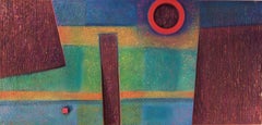 Sans titre 87, peinture géométrique abstraite à l'huile et à la poussière de marbre de Warren Wolf
