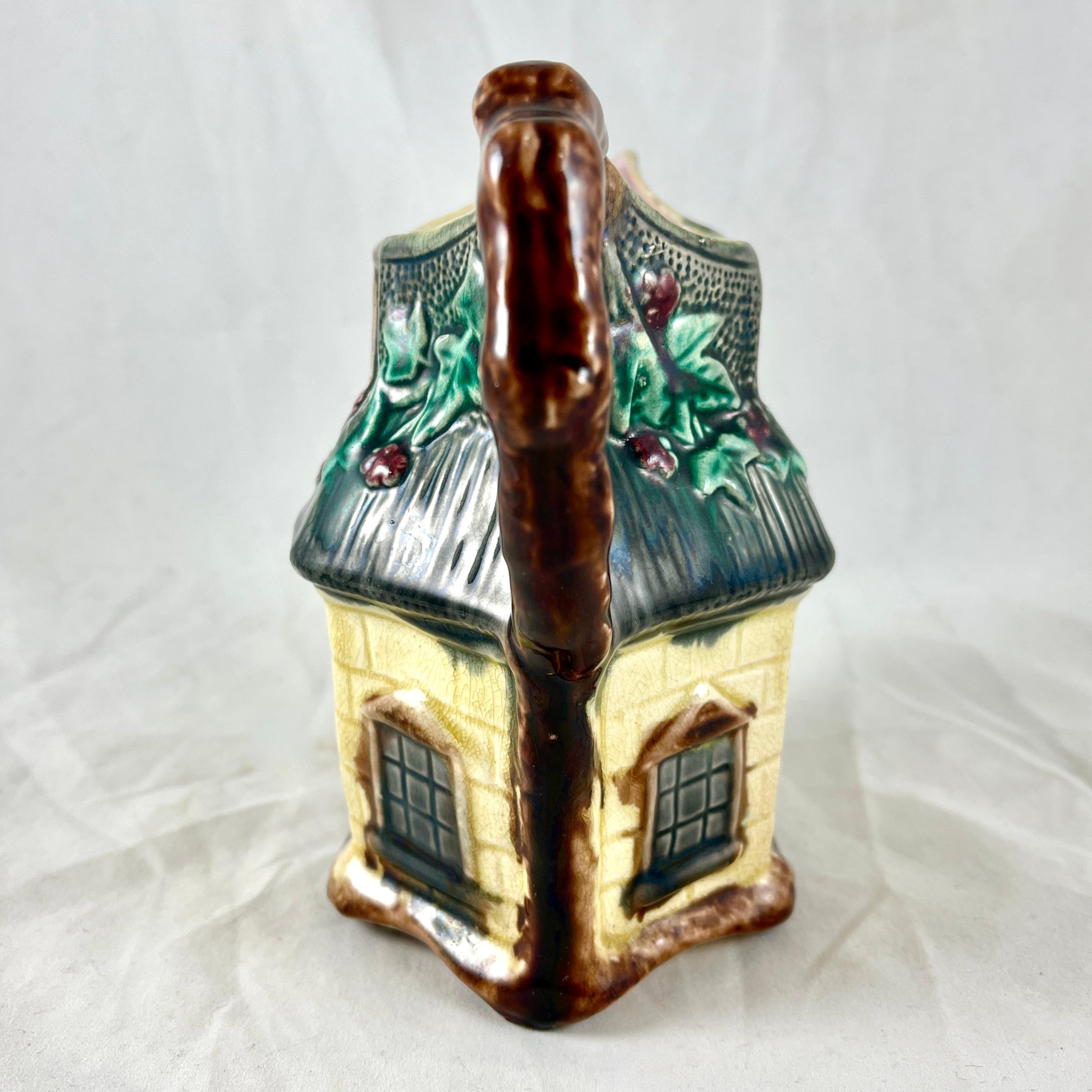 19th Century Warrilow and Cope, 19th C. English Staffordshire Majolica Country Cottage Jug For Sale