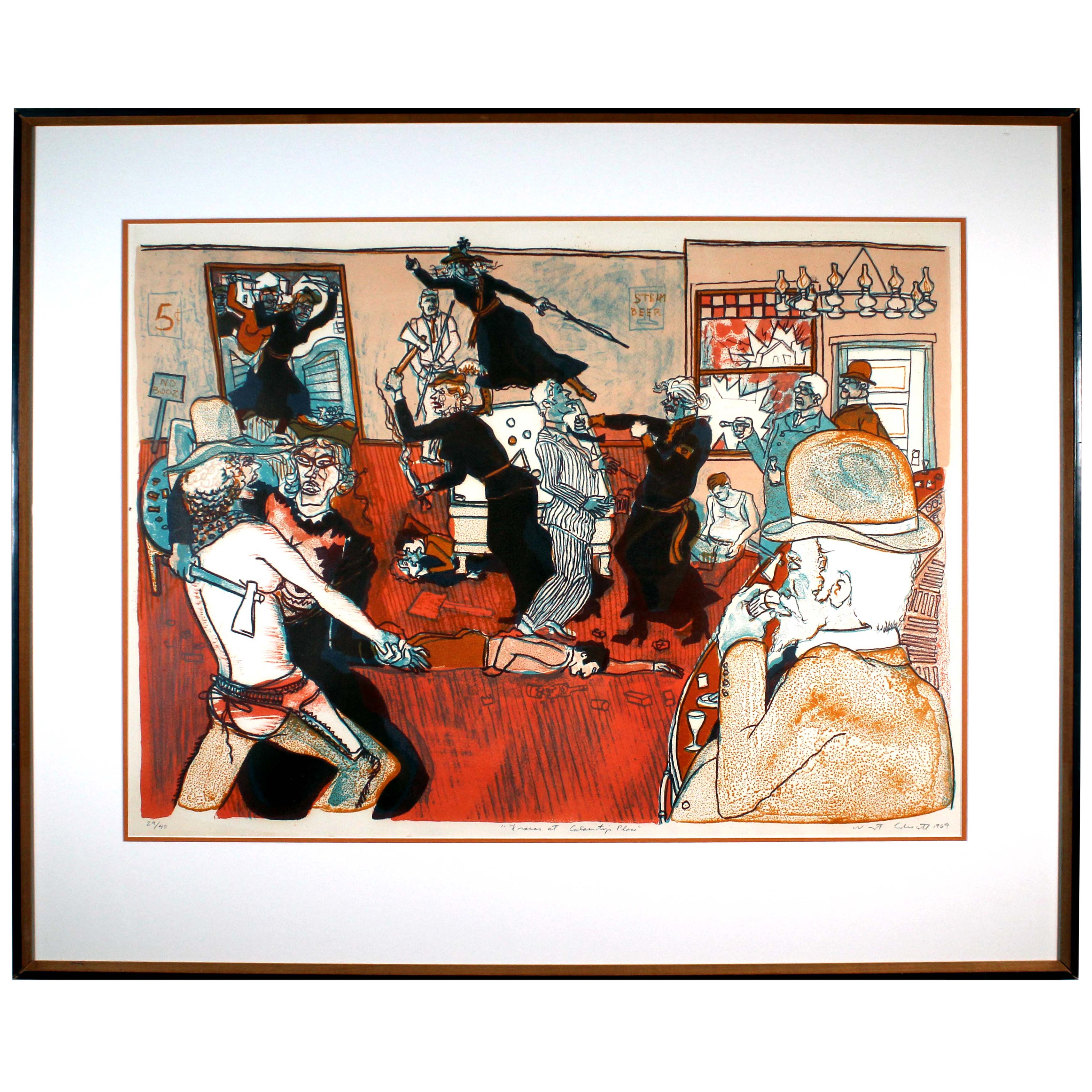 Warrington Colescott Frances at Calamity’s Place 1969 Signed Lithograph 29/40
