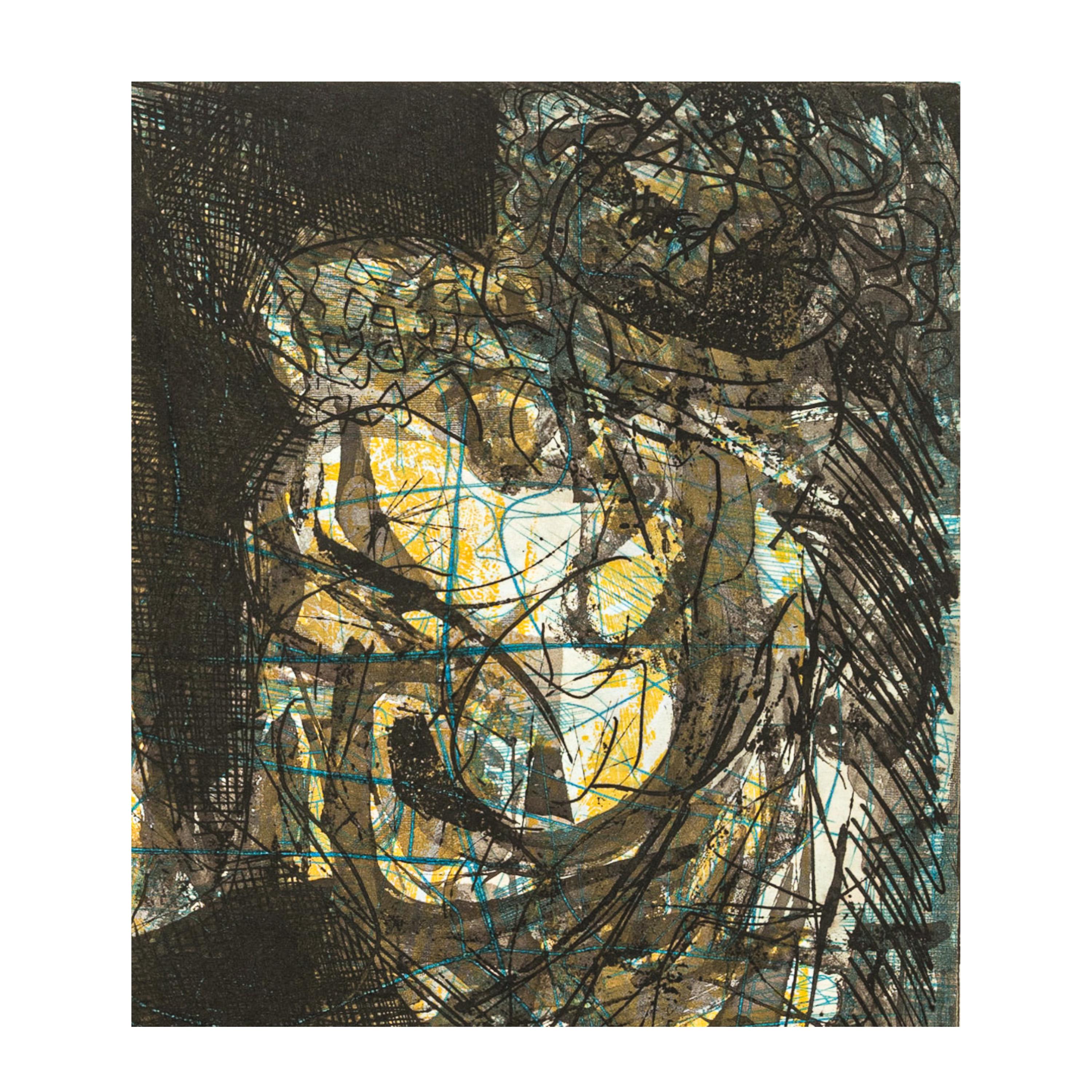 Importante aguafuerte expresionista abstracto en color del célebre artista afroamericano (1921-2018), titulado 