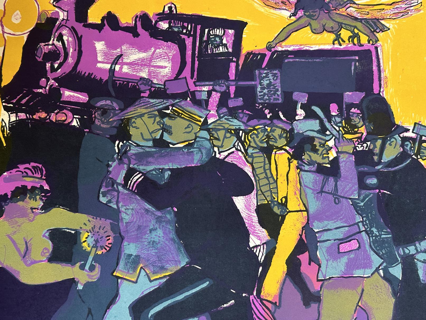 Famosos disturbios americanos II Ferrocarril 1969 Litografía de edición limitada en venta 2