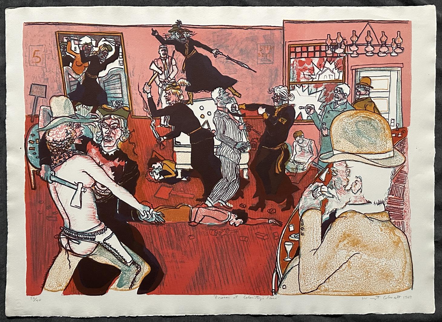 Fracas at Calamity's Place 1969 Litografia firmata in edizione limitata in vendita 3