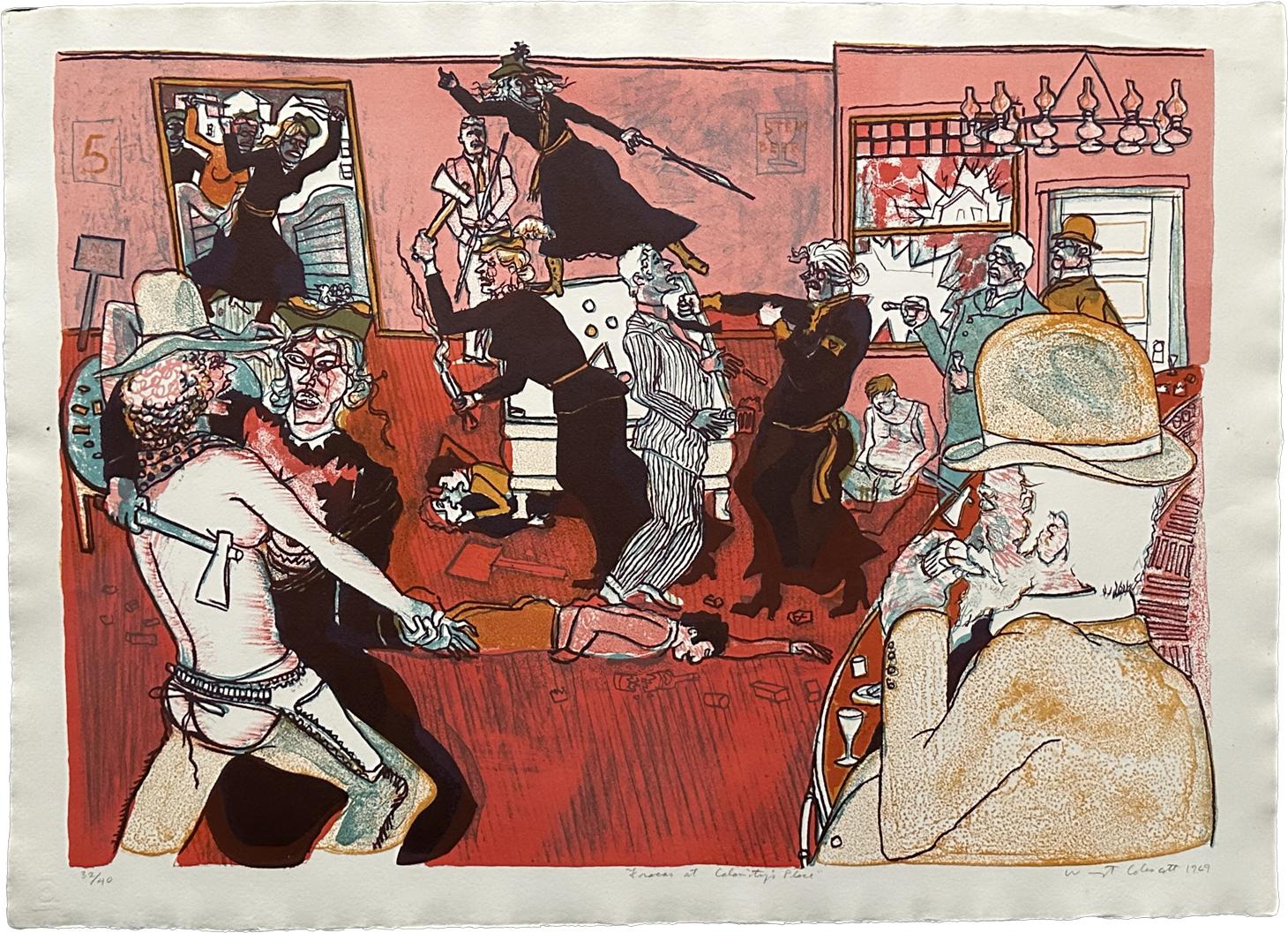 Fracas at Calamity's Place 1969 Litografia firmata in edizione limitata