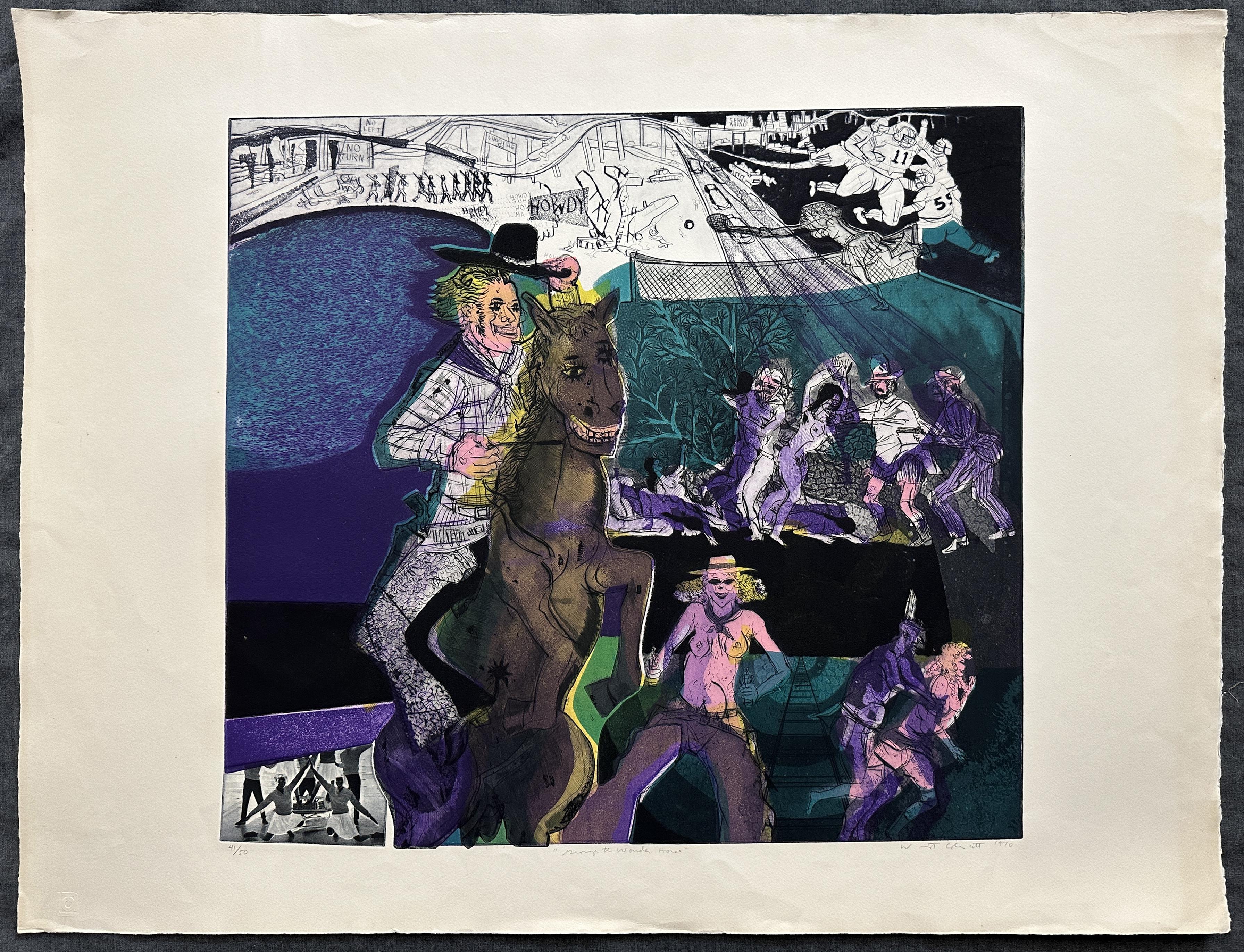 George le cheval merveilleux  Lithographie en édition limitée signée 1970  - Print de Warrington Colescott