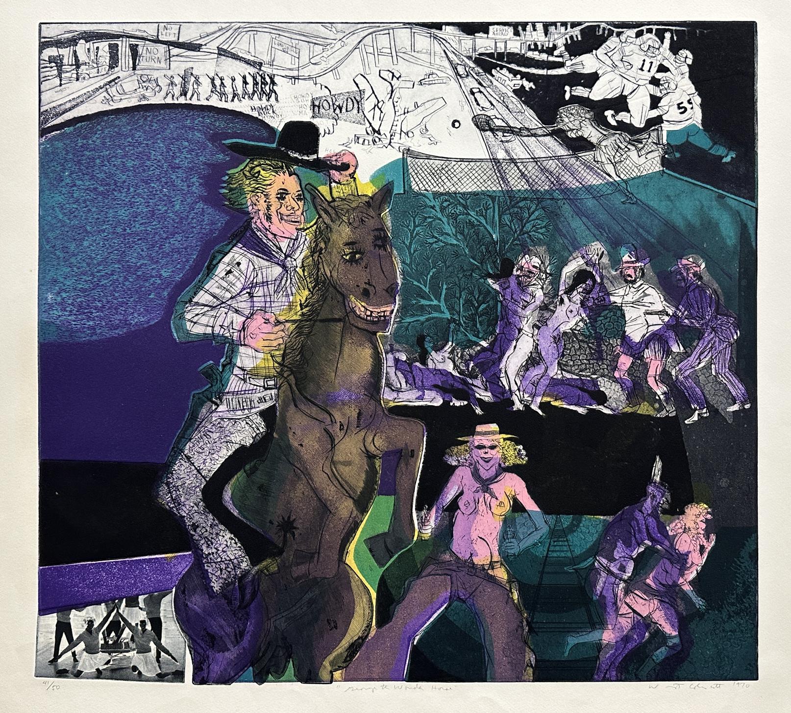 Jorge, el caballo maravilla  1970 Litografía firmada de edición limitada - Print Contemporáneo de Warrington Colescott