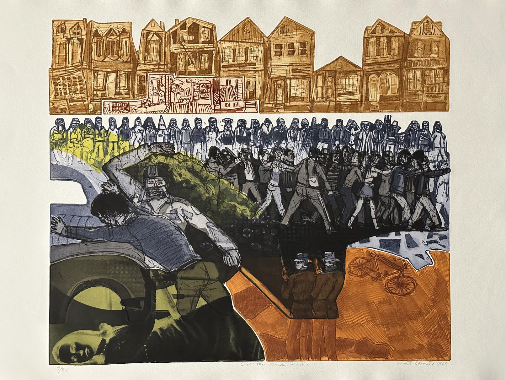 Dalla finestra del mio giardino, 1969 Acquaforte firmata in edizione limitata - Print Postmoderno di Warrington Colescott