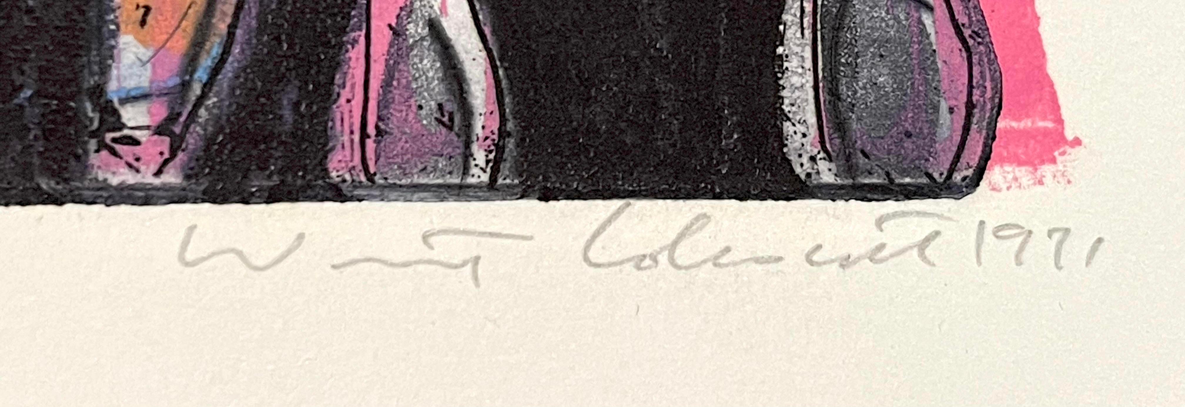 Warrington Colescott, Tu día en los tribunales gráfico en técnica mixta firmado Prueba de artista en venta 1