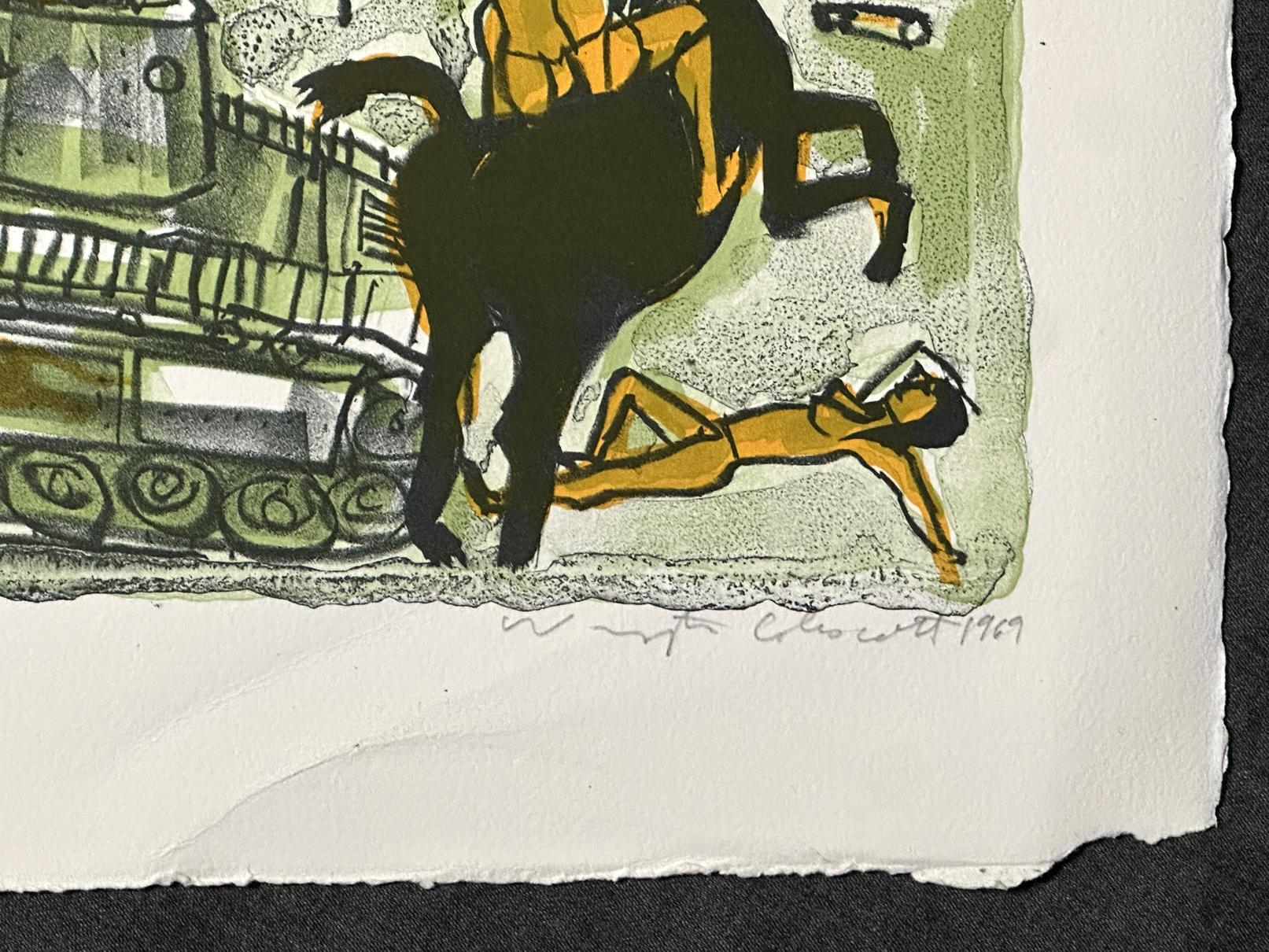 Artista: Warrington Colescott
Título: El Salvaje Oeste: La caravana  
Año: 1969
Impresión - Litografía   
Tamaño: 23'' x 31'' pulgadas
Edición: firmada y numerada a lápiz Prueba de edición 3 

Sin enmarcar

Warrington Wickham Colescott Jr. fue un