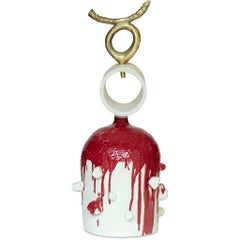 Warrior #1 Red Glazed White Ceramic and Brass Figurative Sculpture