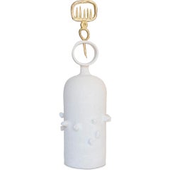 Warrior #2 White Ceramic and Brass Figurative Sculpture