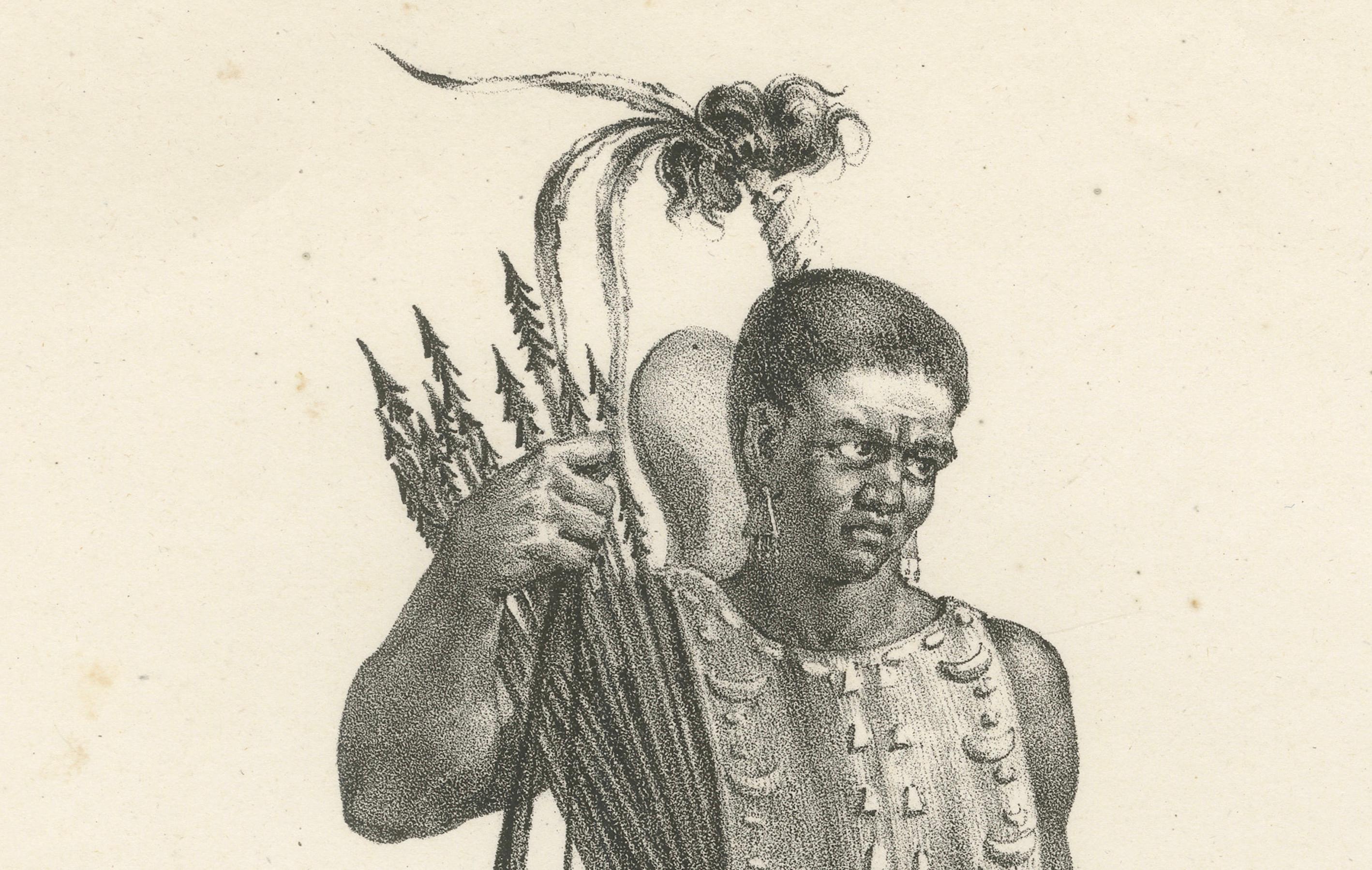 Warrior of Owhyhee (Hawaii) - Anthropophage im Kriegskostüm, Kupferstich von 1785 (Spätes 18. Jahrhundert) im Angebot