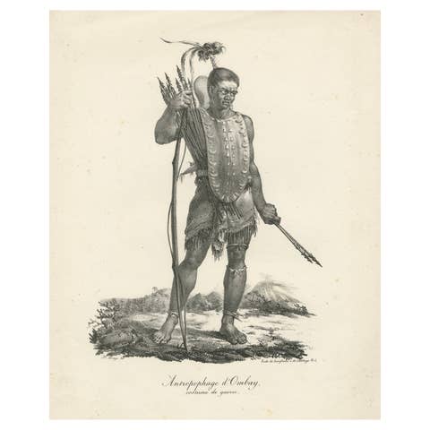 Warrior of Owhyhee (Hawaii) - Anthropophage in War Costume, 1785 Engraving