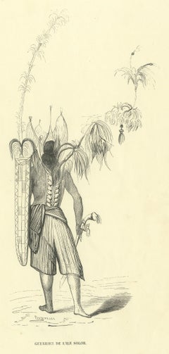 Guerriero dell’isola di Solor, stampa di un costume antico di Wahlen, 1843-1844