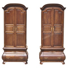 Warsaw Cabinetmaker French Provincial Bonnet Top Bombe Armoire Cabinets, a Pair