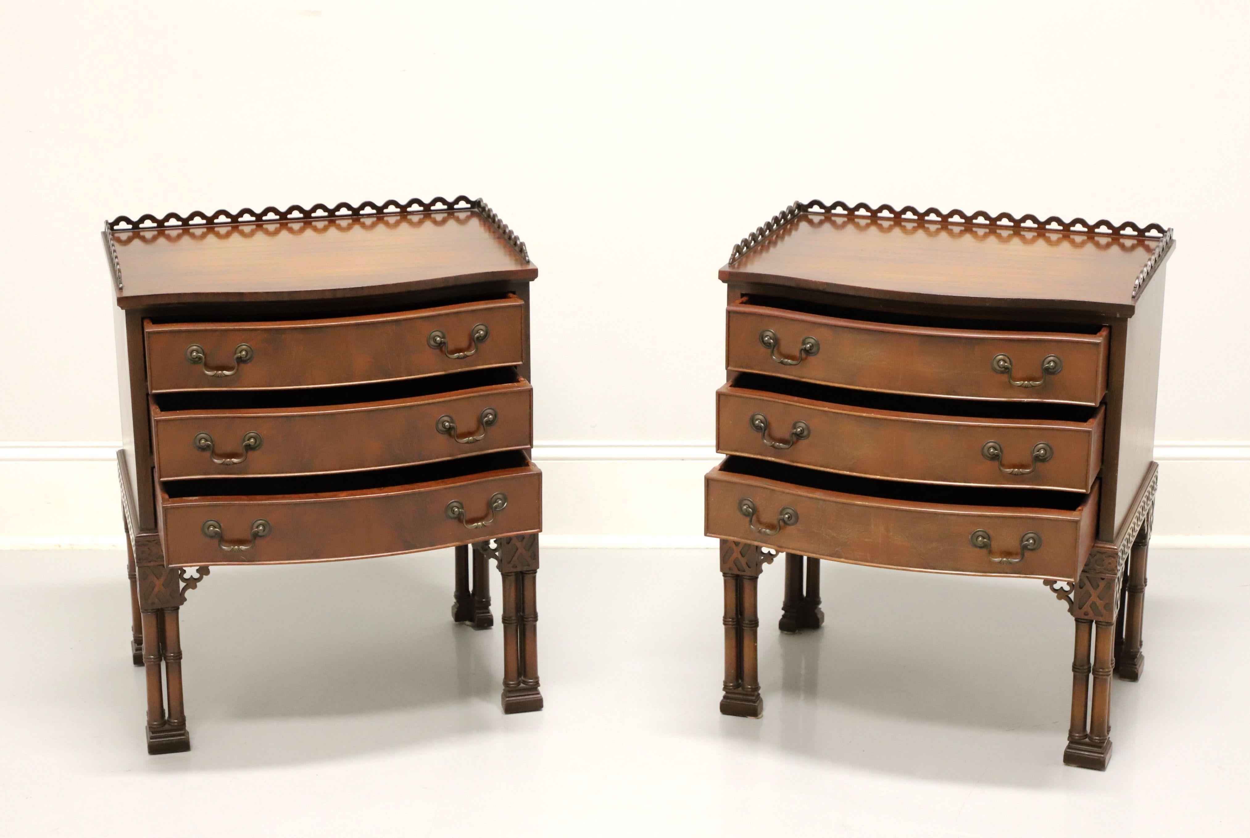 20th Century WARSAW MFG Mahogany Chinese Chippendale Nightstands / Bedside Chests - Pair
