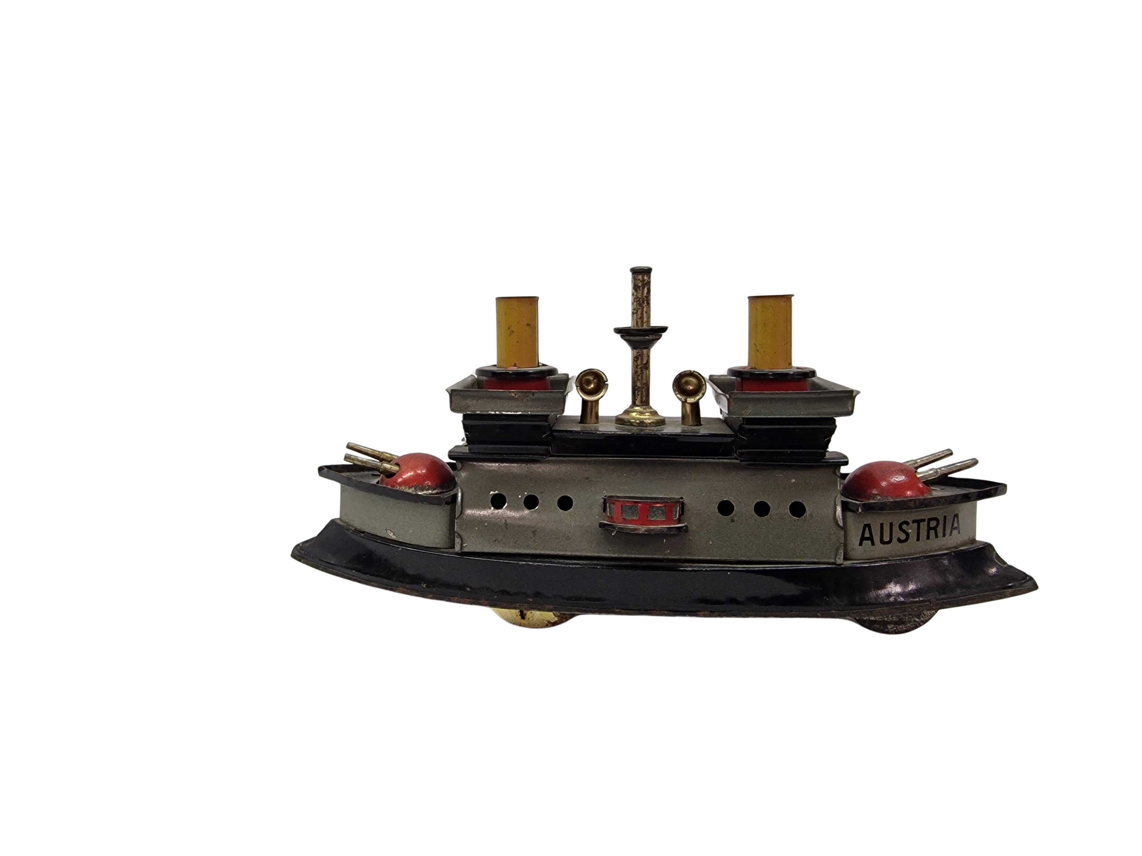 Buque de guerra, maqueta, juguete, armas, armadura, arma náutica de colección, años 30, Austria Art Decó en venta