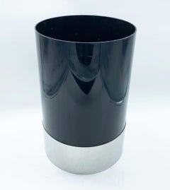 Kartell Black and Chrome Waste Paper Basket, Italy, 1970s