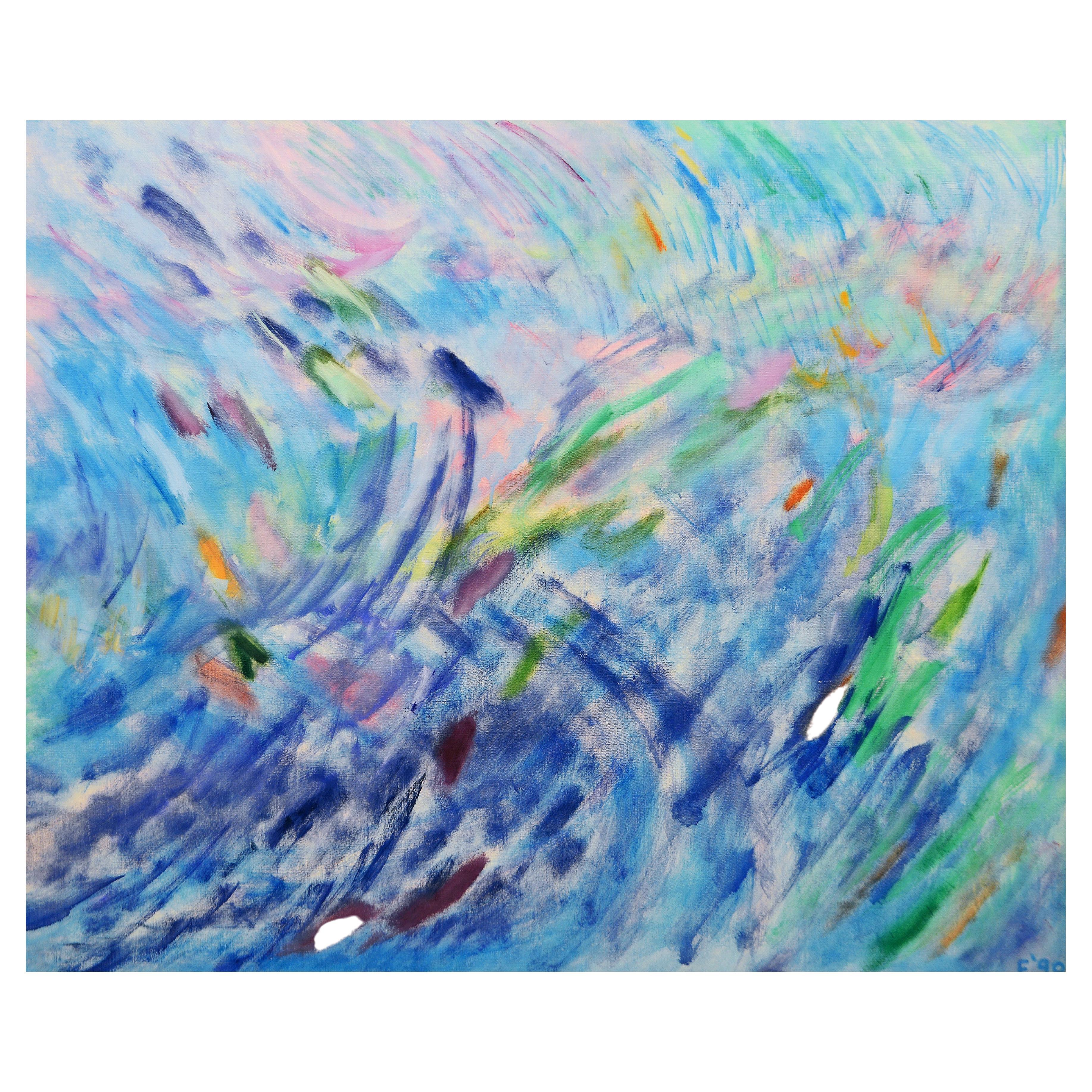 'Water Dance' Large Florida Keys Abstract Oil Painting by Elaine Kaufman Feiner For Sale