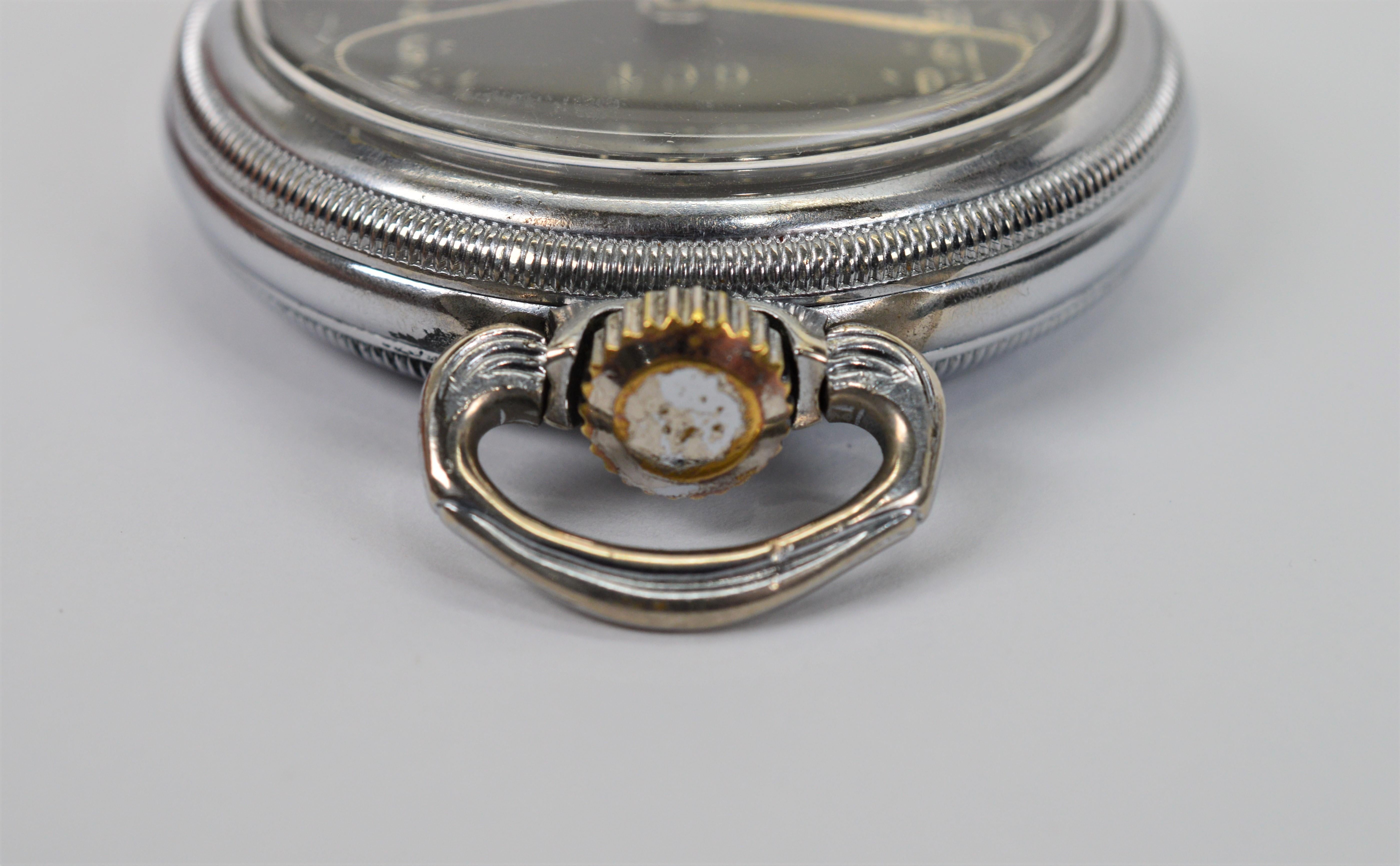Wartime Era Hamilton Railroad Grade US Military Steel Pocket Watch In Good Condition In Mount Kisco, NY