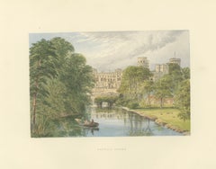 Warwick Castle River View, English Castle Landscape Engraving, c1850