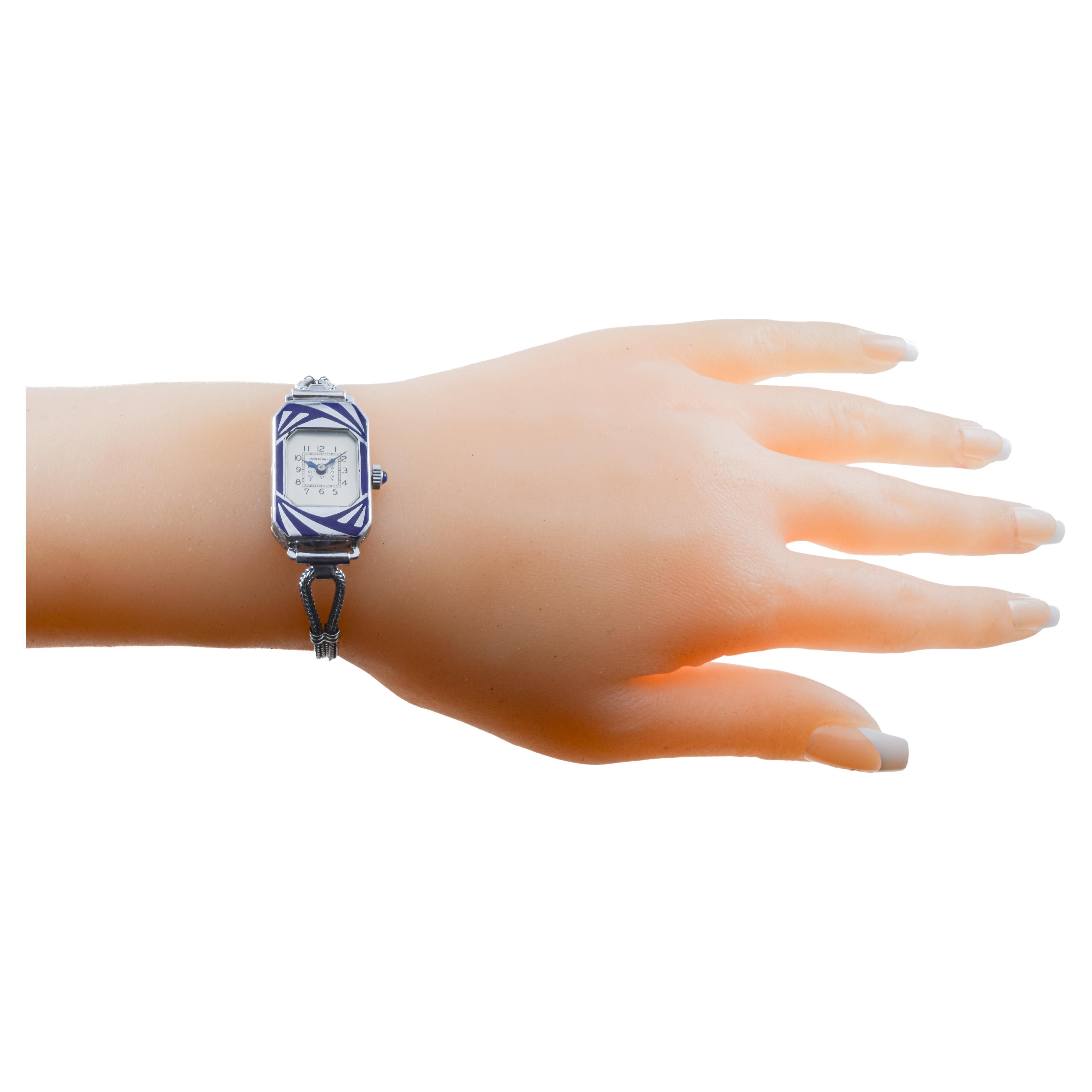 Warwick Chrome and Enamel Art Deco Ladies Watch circa 1920's For Sale 8
