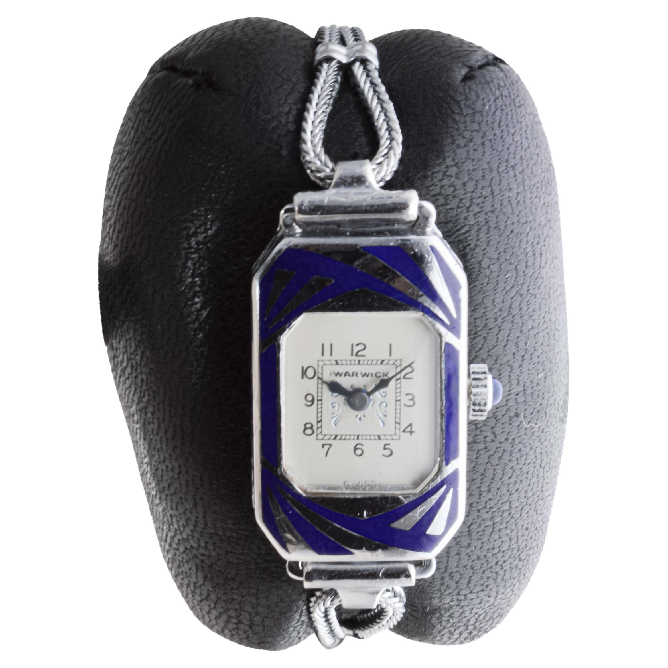 Women's Warwick Chrome and Enamel Art Deco Ladies Watch circa 1920's For Sale