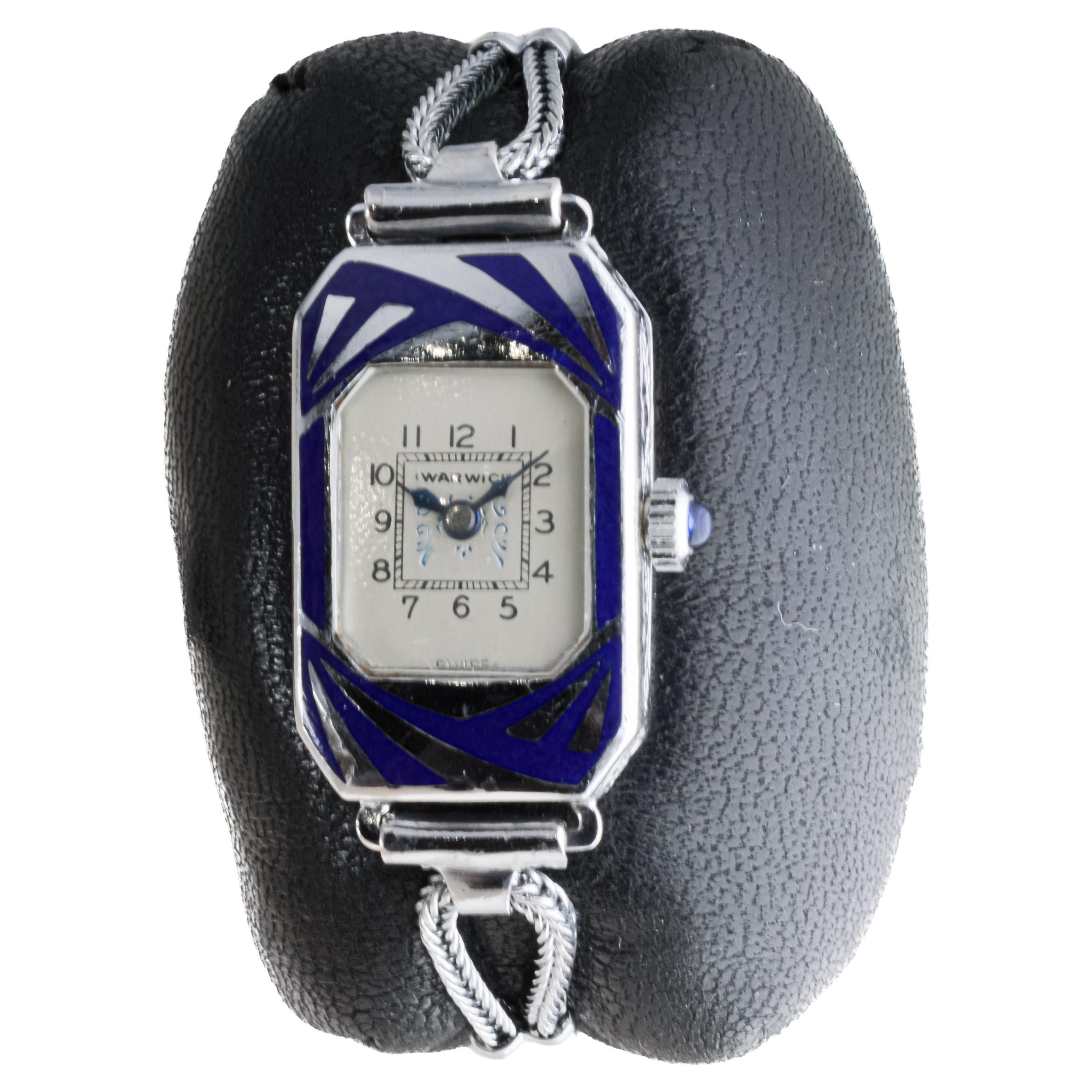 Warwick Chrome and Enamel Art Deco Ladies Watch circa 1920's For Sale 1